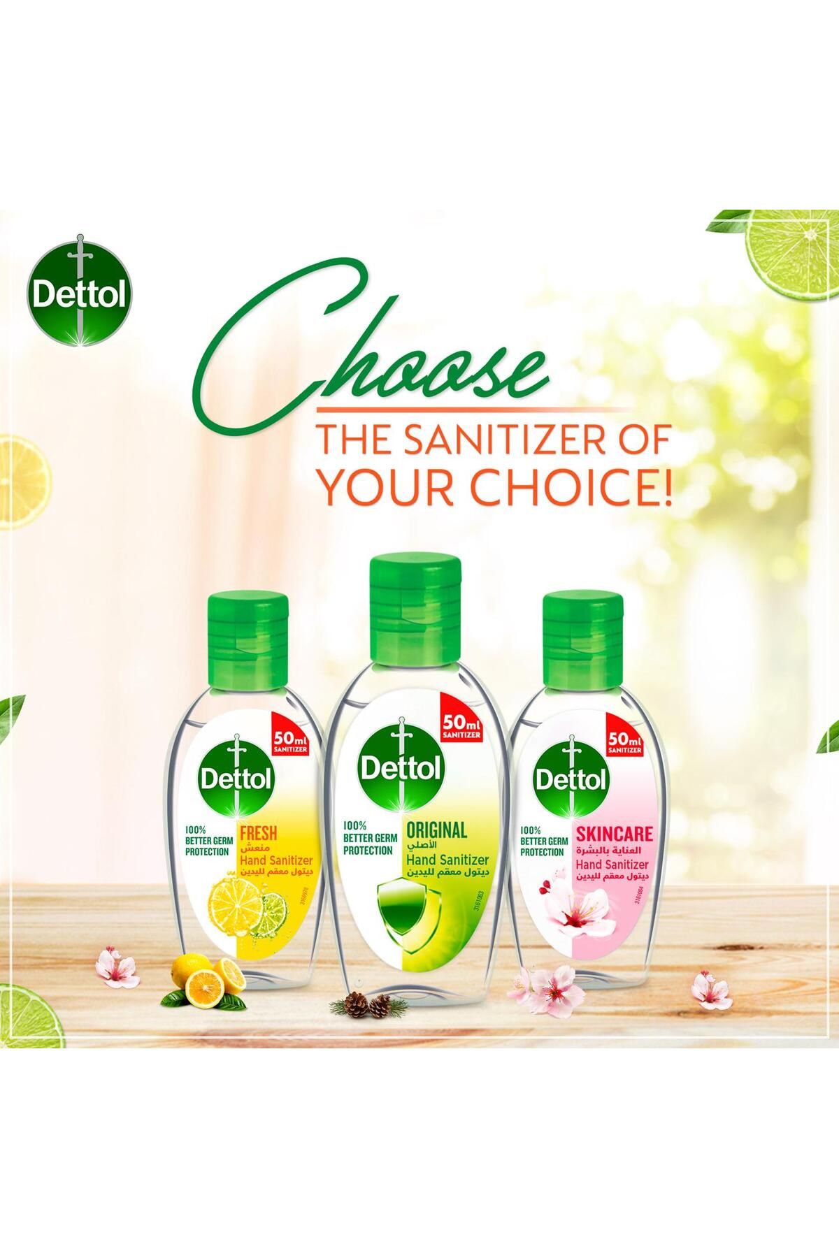 Dettol-Fresh Anti-bacterial Instant Hand Sanitizer 50 ml Kills 99.9% Germs, Quick-dry Formula, 6
