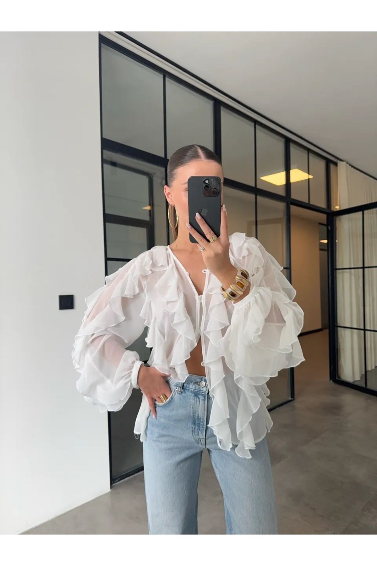 Hotfashion Fırfırlı Şifon Bluz