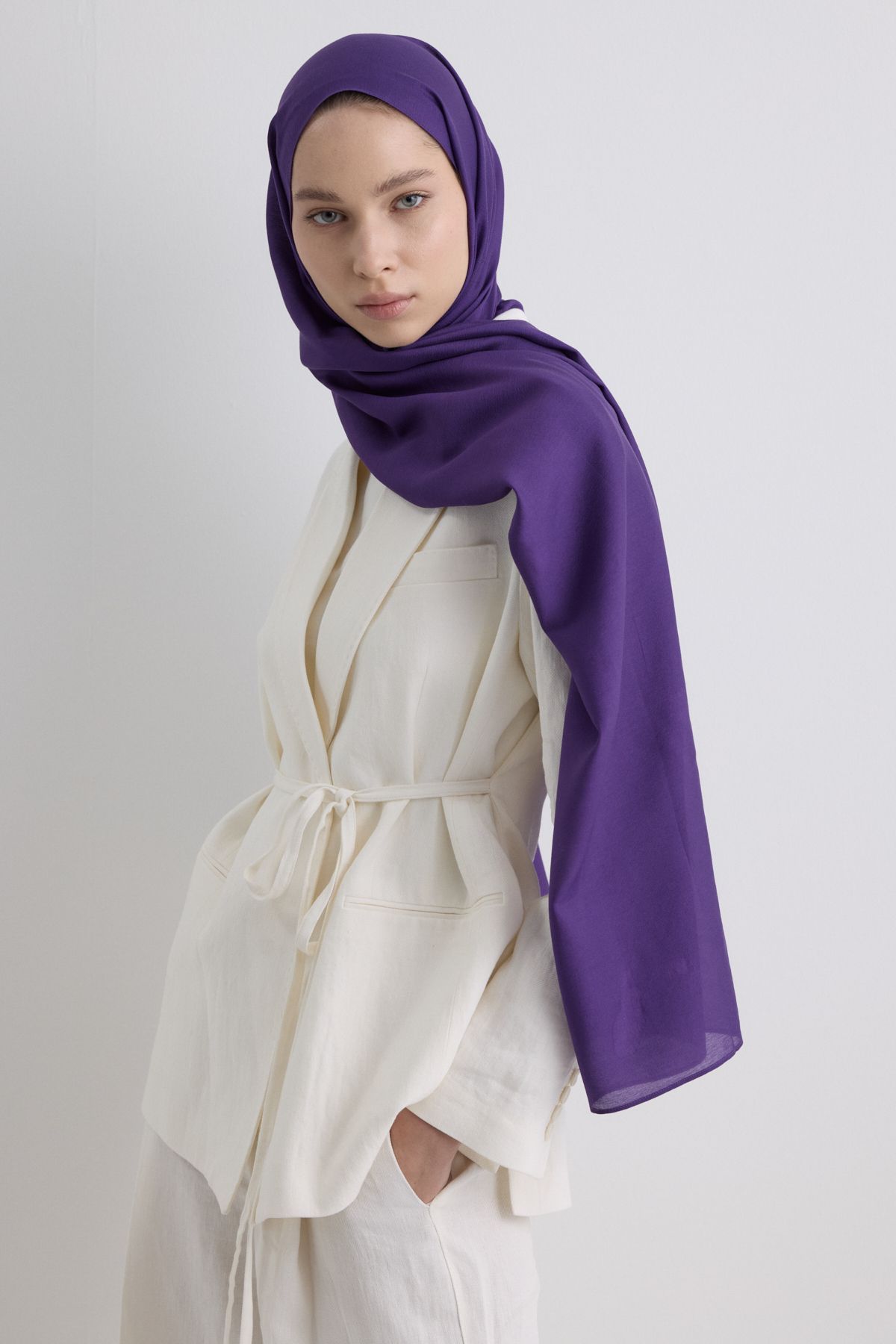 FENZA SCARF PARİS İPEĞİ PATLICAN MOR RENK PAMUKLU ŞAL