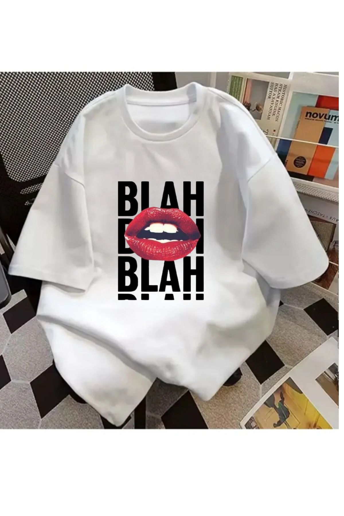 Touz Moda Blah Blah Blah Baskılı Unisex Oversize T-shirt