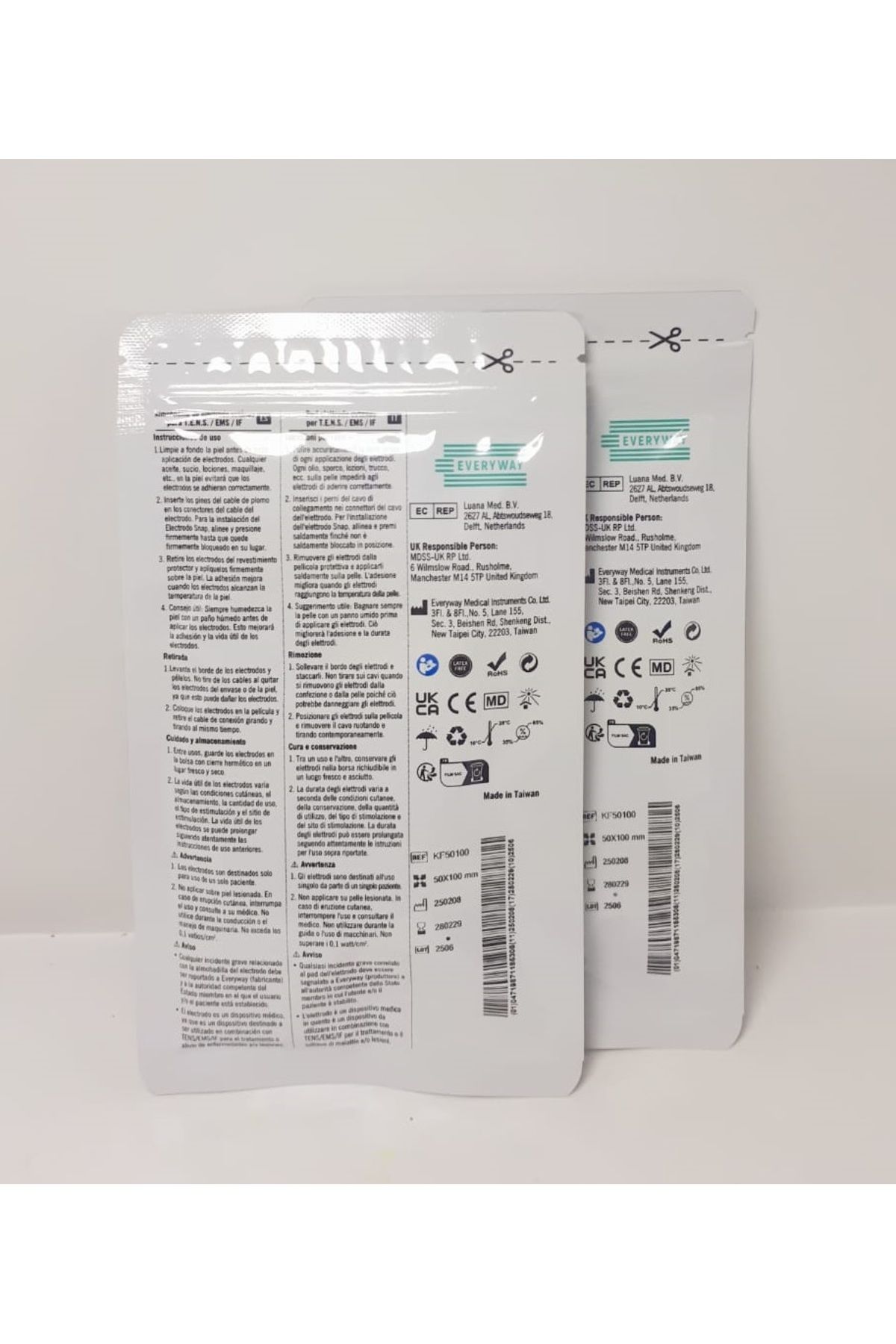 Everyway Tens Elektrod Pedi 5x10 cm Kablolu 4lü Paket 2 Adet