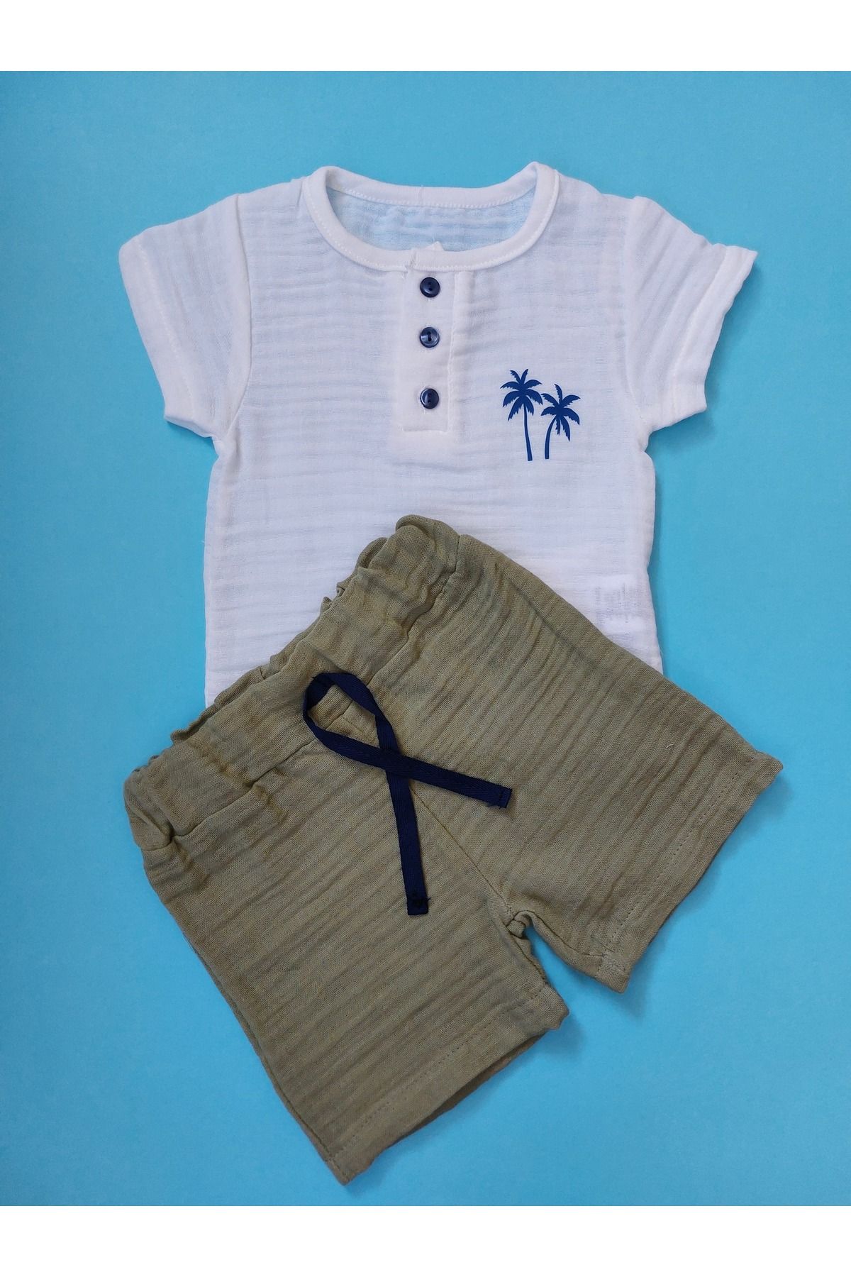 mini zeda baby wear Bebek Elbise Gömlekli Takım Ağaç Baskılı