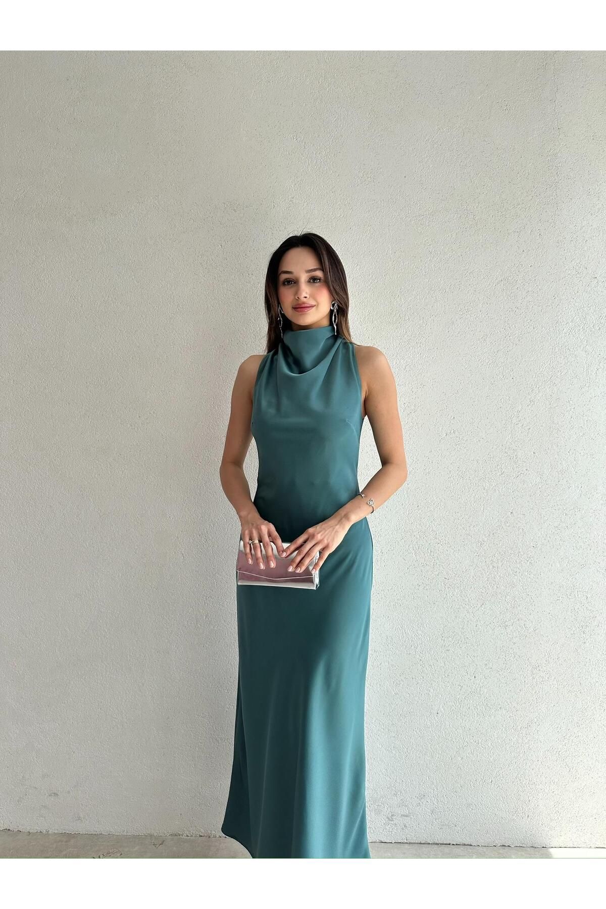 Mooi Butik GODWİN Maxi Elbise 6493 - Yeşil