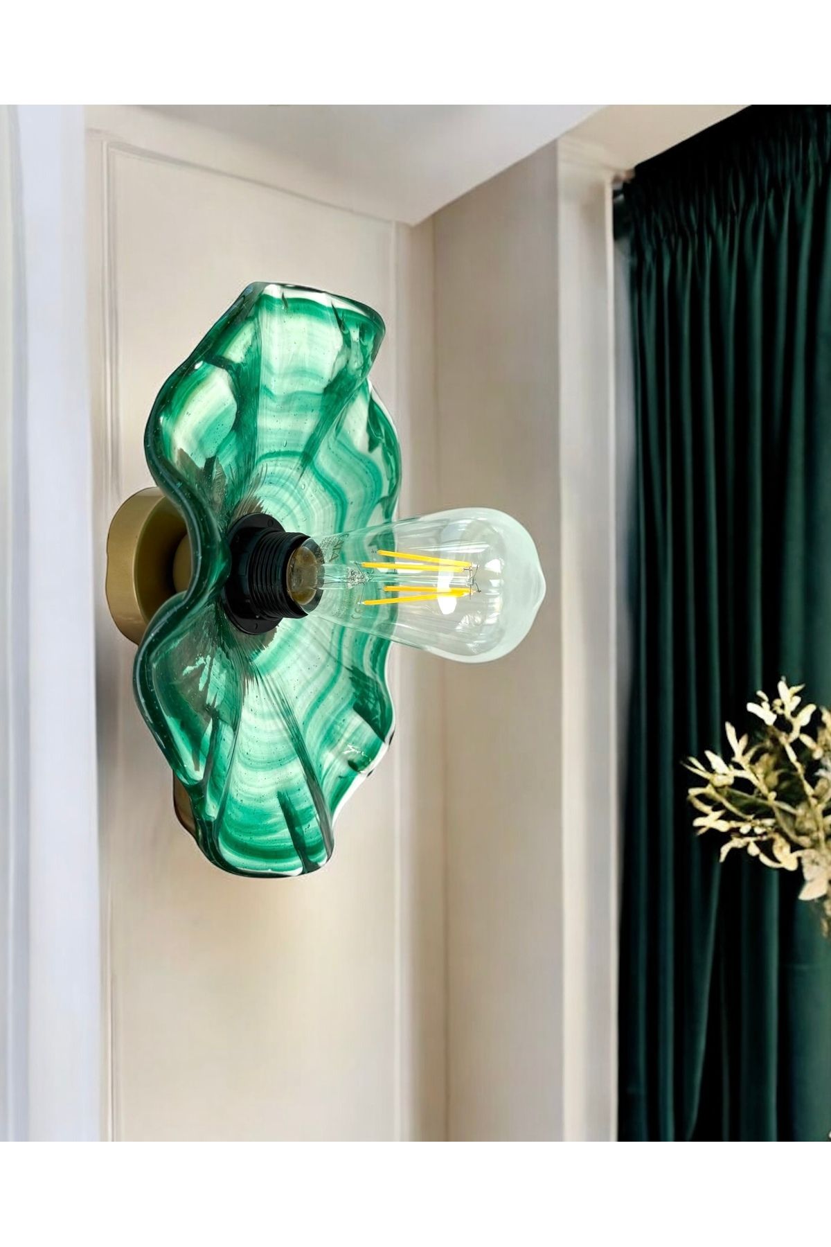 Buiva Classic Duvar Flower Cam Aplik Yeşil Gövde Aplik E-27 Duy 260mm Çap