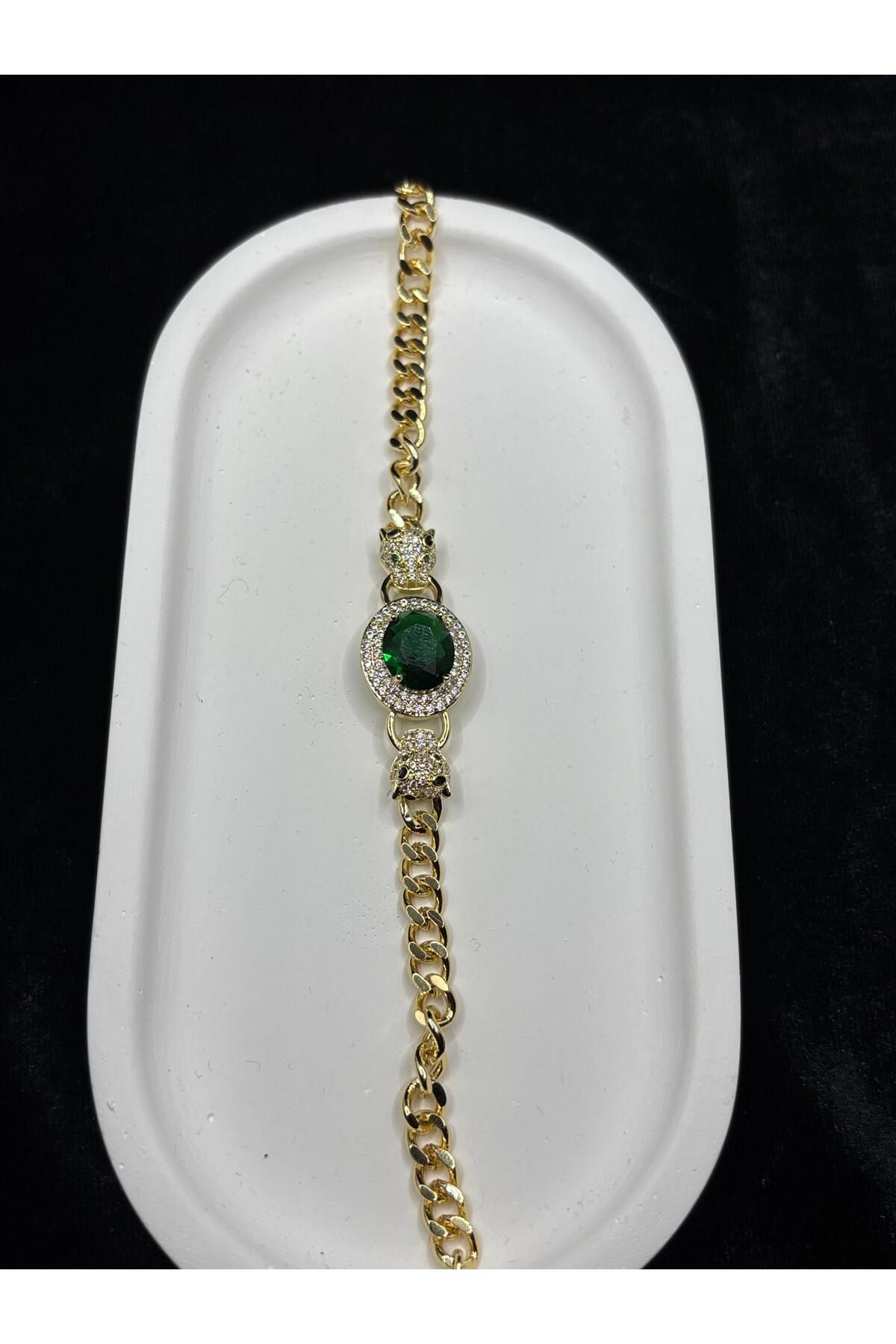 XUPING JEWELRY Zirkon Taşlı Yeşil Oval Taş Detaylı Altın Renk Kadın Bileklik – Şık ve Işıltılı Tasarım