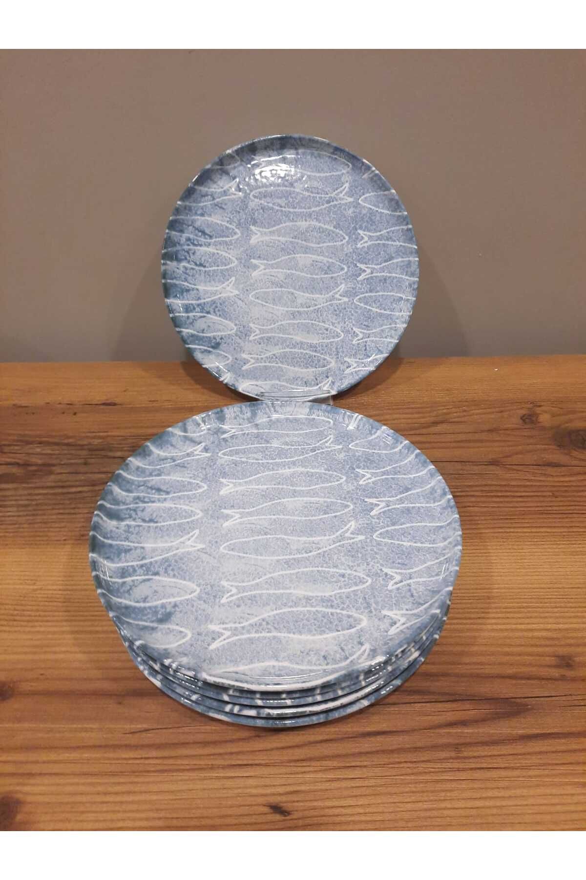 Keramika KERAMİKA 22 CM PASTA TABAĞI 6 ADET NORDIC PARLAK BALIK DESENLİ