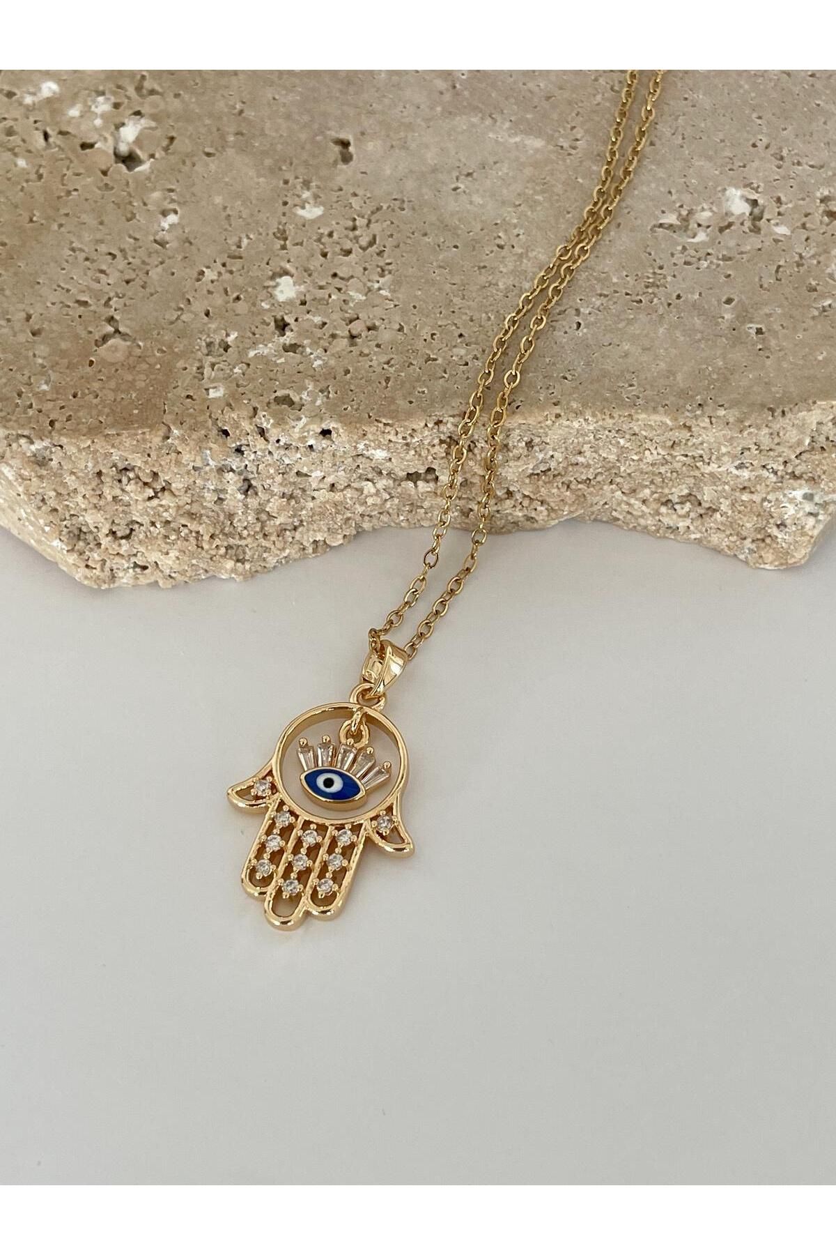 I VENÜS Accessories Fatma Ana Eli Taş Detaylı Çelik Kolye