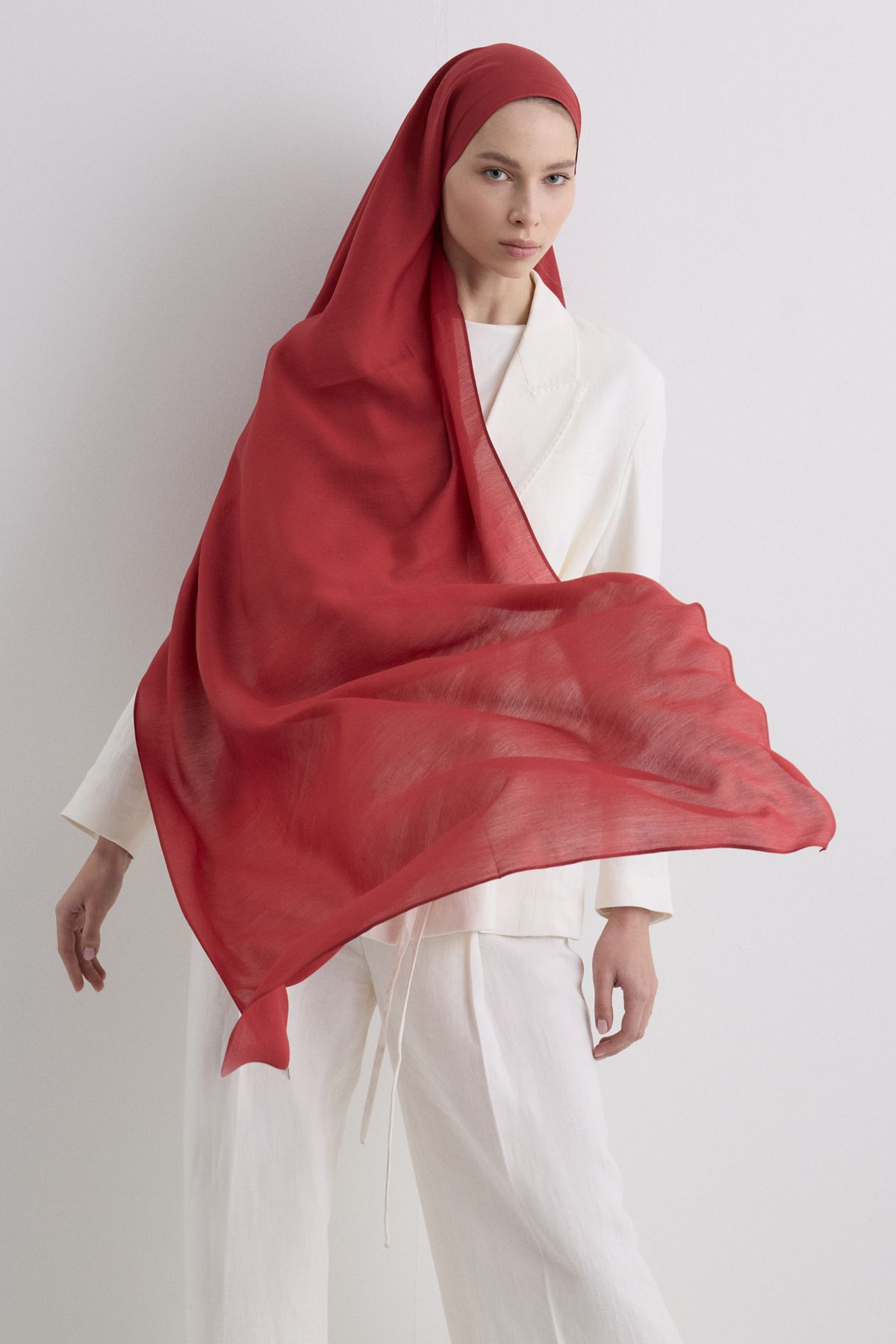 FENZA SCARF PARİS İPEĞİ KIZILCIK RENK PAMUKLU ŞAL