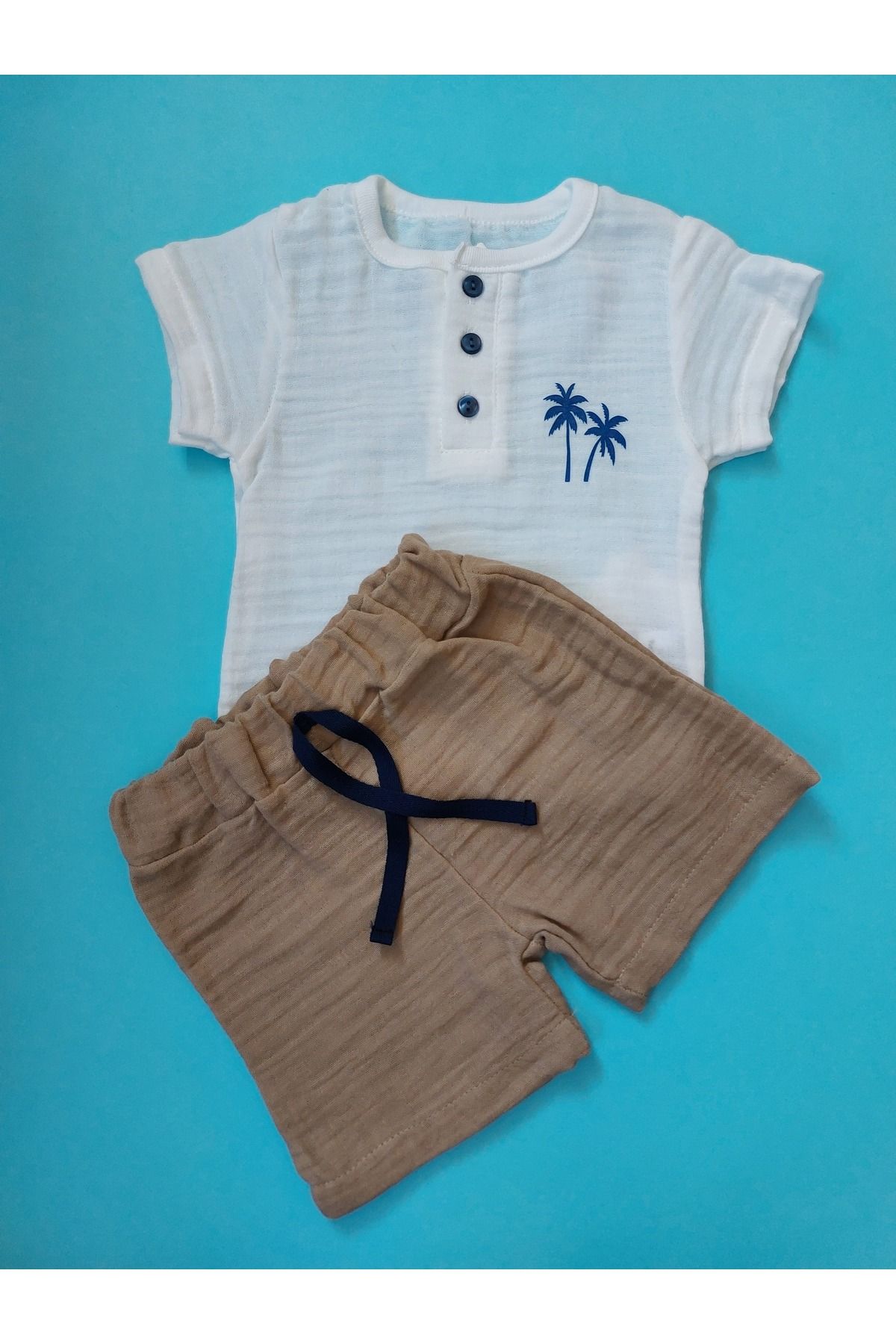 mini zeda baby wear Bebek Elbise Gömlekli Takım Ağaç Baskılı
