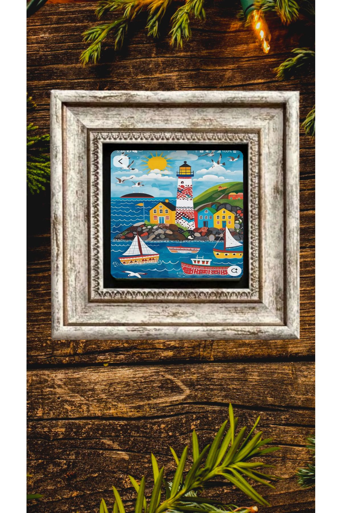 STONEVİVEART 3 Adet Manzara Doğal Taş Çerçeveli Tablo 20x20cm Duvar Dekorları