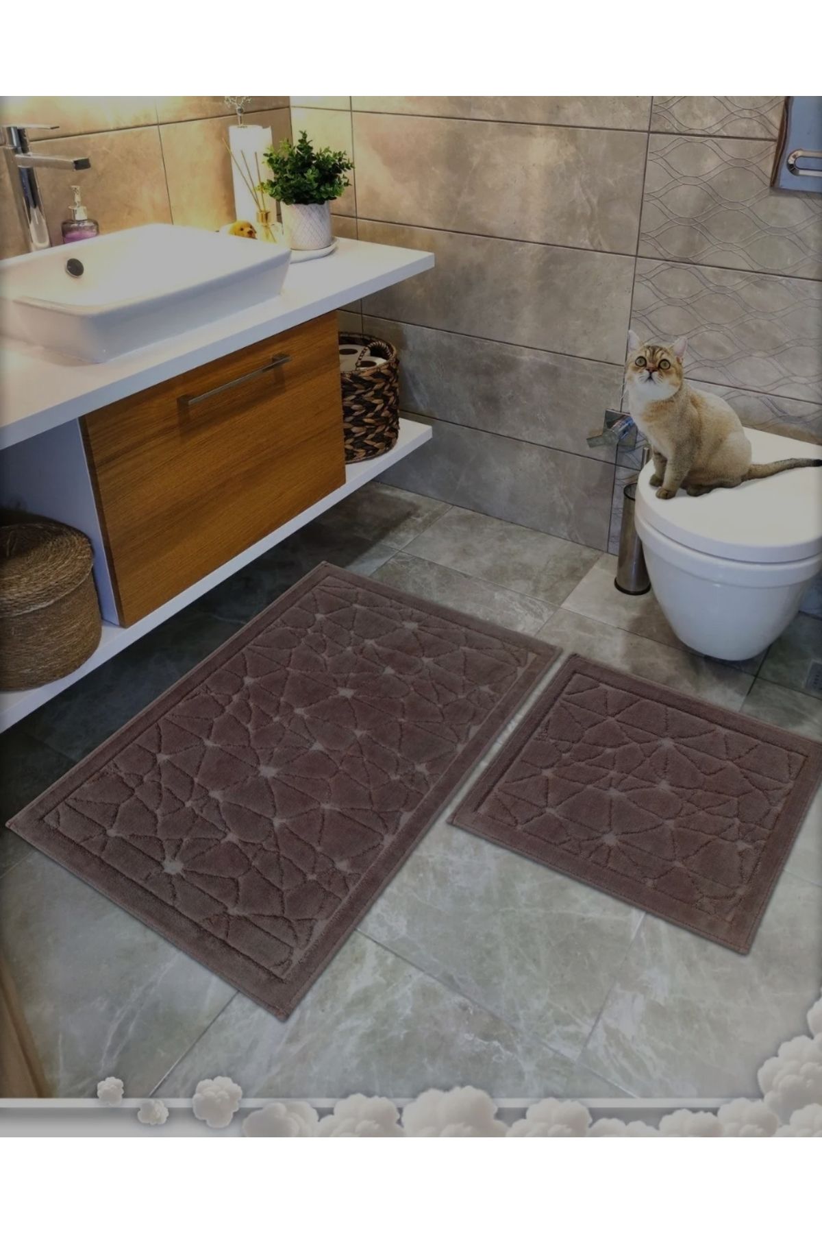 KÜBRAHOME'S Maco cotton pamuklu paspas takımı kahverengi