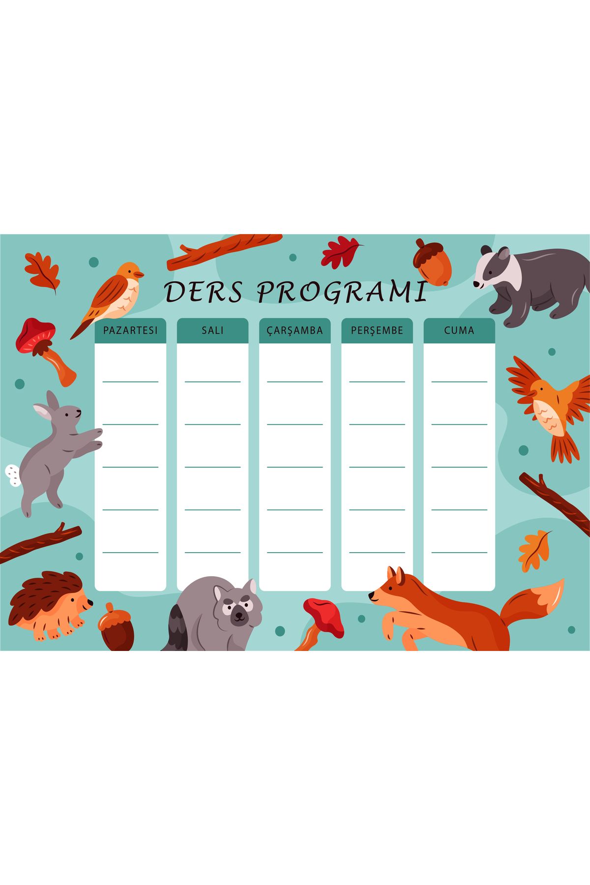 pixelpare Haftalık Ders Programı 10 Adet A5 Boyutunda15x21 Ölçüsünde