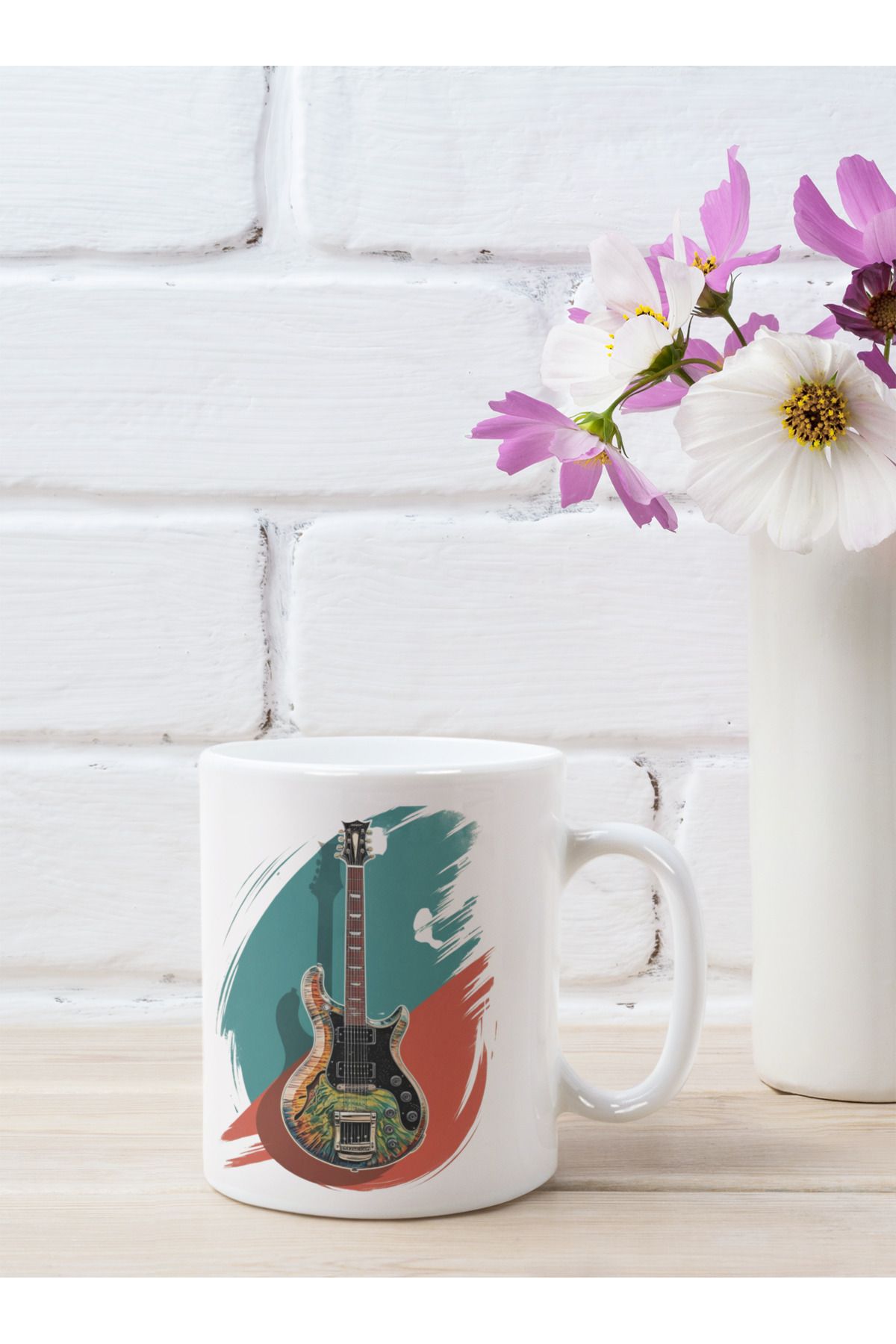 Crocodile Design Studio Müzik Temalı, Elektro Gitar Baskılı Hediyelik Porselen/seramik Çay Kahve Kupa Bardak