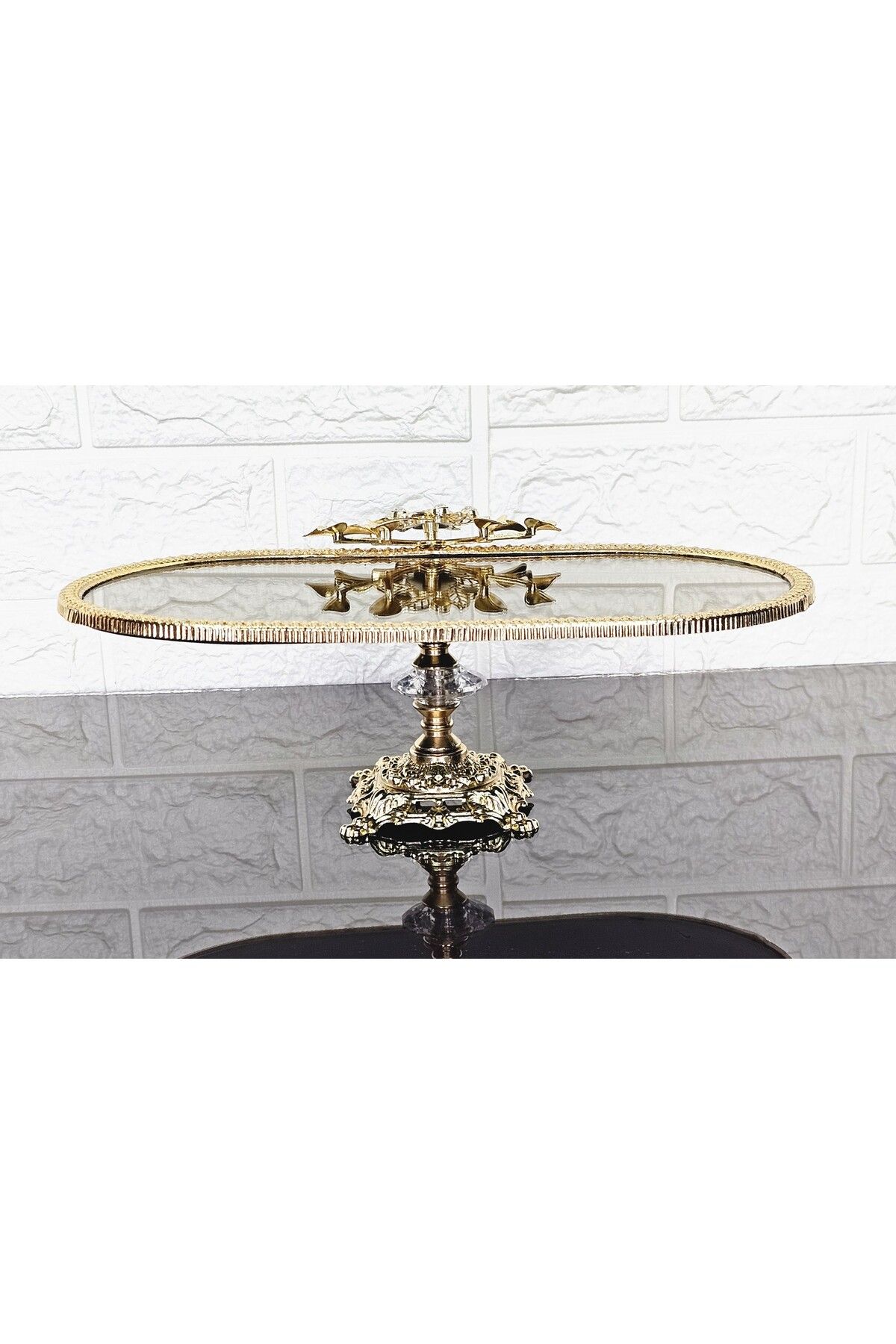 atabey home-Bronze Mirror Small Boat Presentation Casting with Gold Frame and Square Legs 30 cm 3