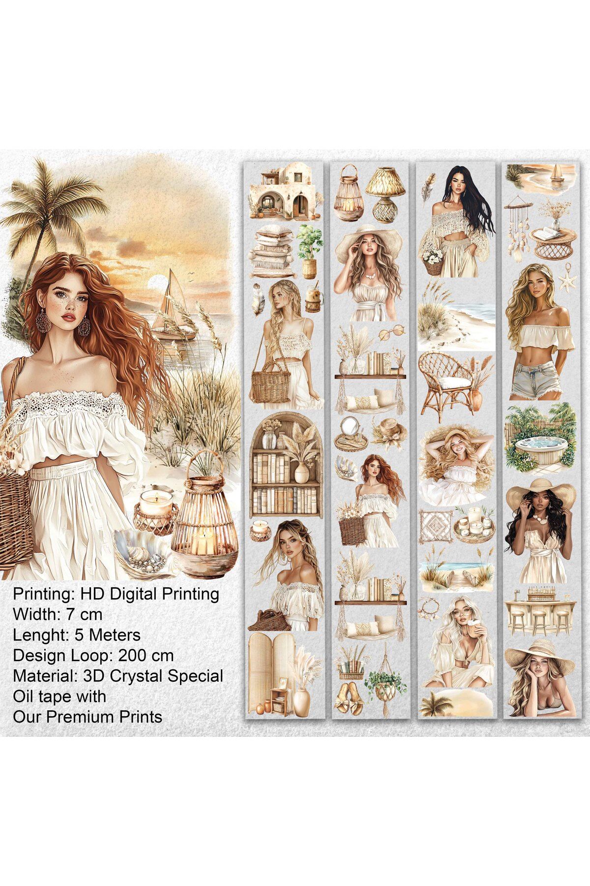 Onwize Scrapbook Sea Sparkle-3D Crystal Special Oil tape- Etiket-Pet Tape - Sticker - Seffaf Etiket