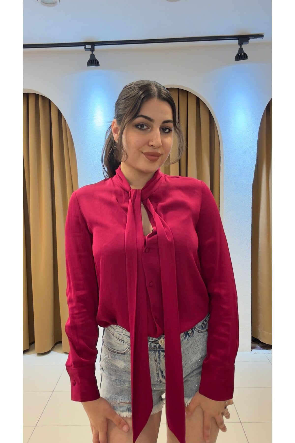 SUNAYBUTİK BORDO SATEN GÖMLEK