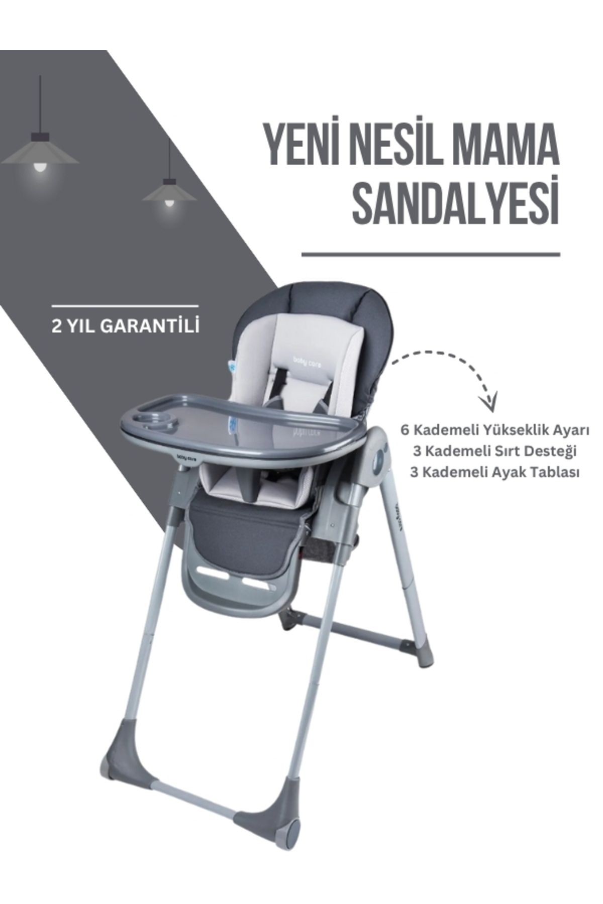 modabebekler BC 6 kademeli yükseklik ayarlı , Katlanır ,Tekerlekli Yeni Nesil Mama Sandalyesi