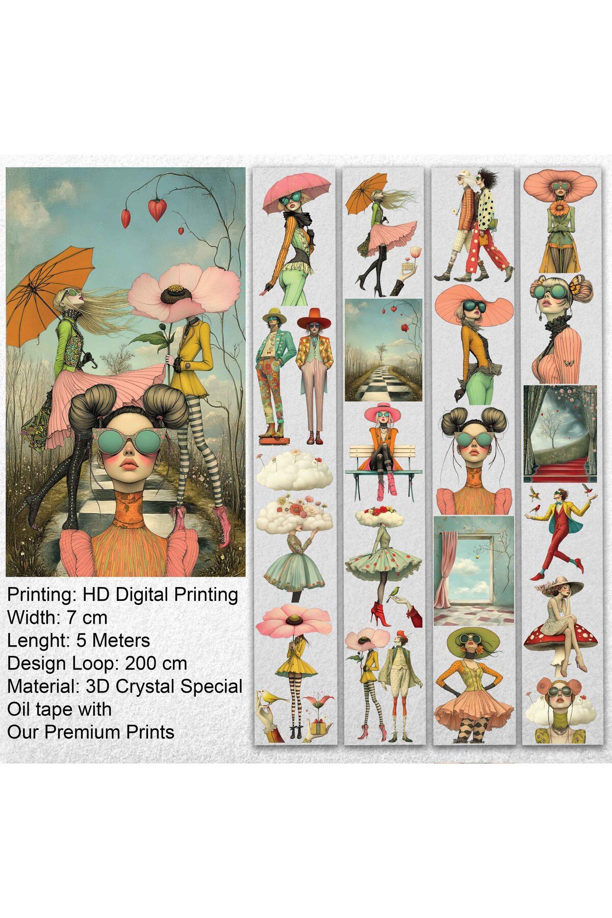 Onwize Scrapbook Retro Magic-3D Crystal Special Oil tape- Etiket-Pet Tape - Sticker - Seffaf Etiket