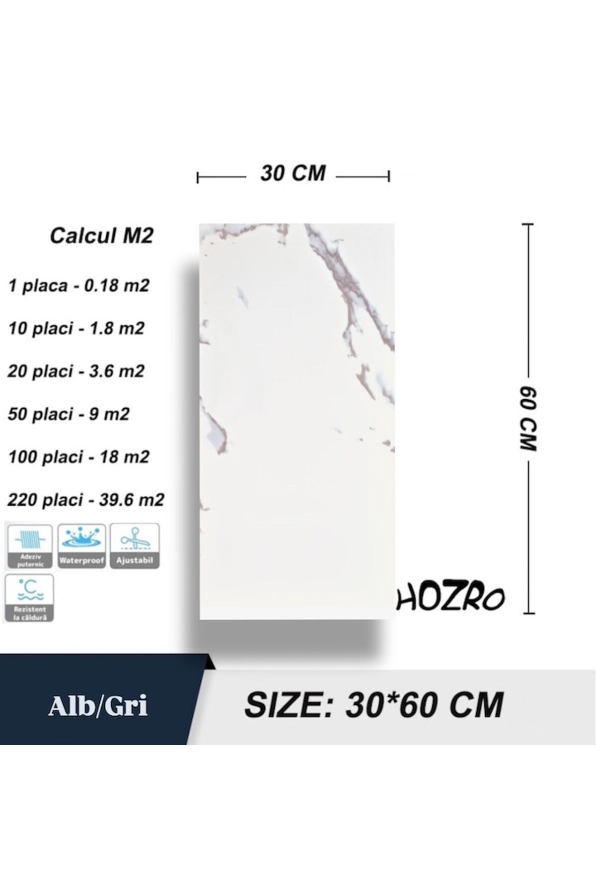 HOZRO-Set of 20 x HOZRO self-adhesive marble imitation tiles, abstract pattern, for walls 3