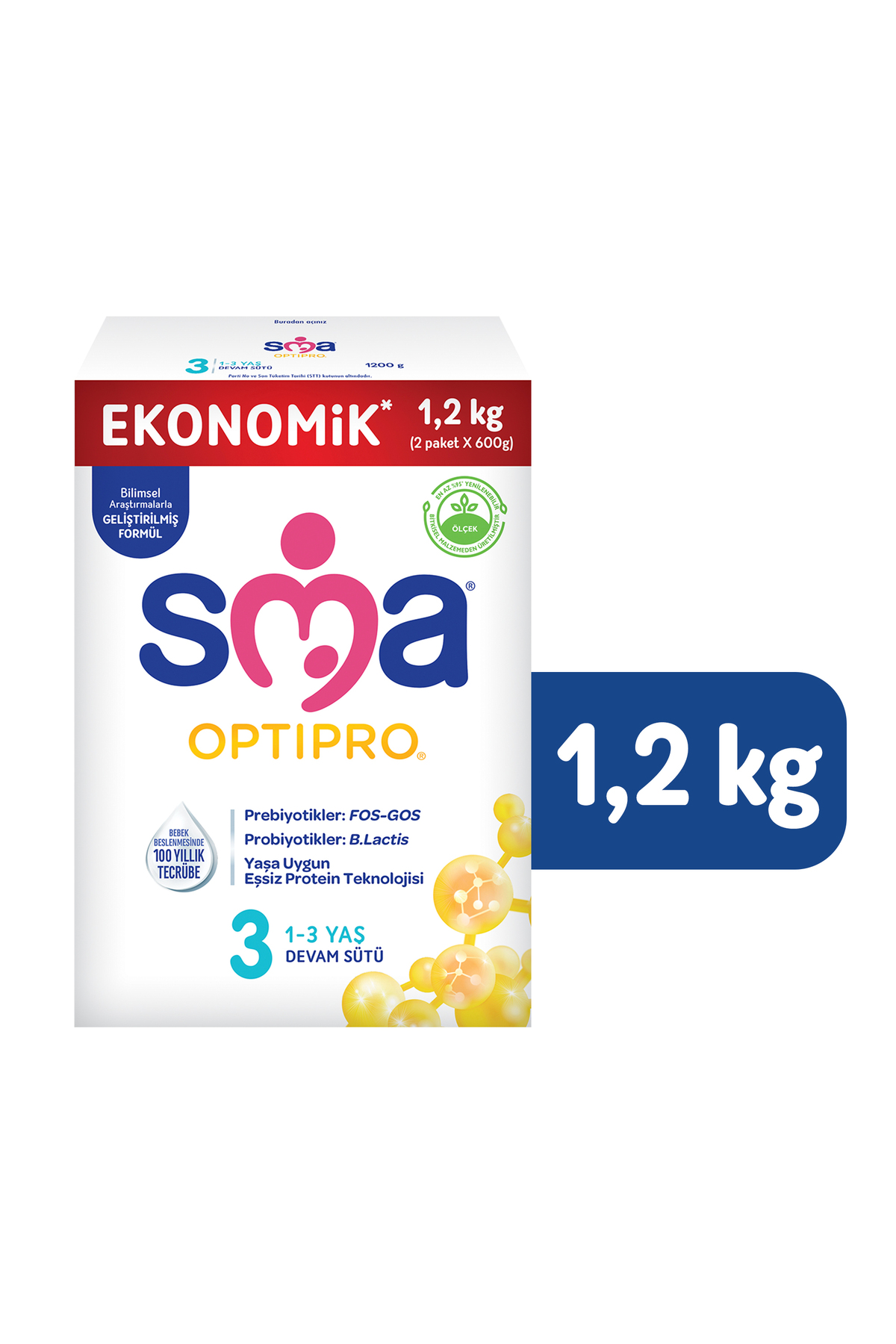 SMA OPTIPRO 3 Devam Sütü 1.2kg (2x600g) + GERBER ORGANIC Yulaflı, Havuç, Elma ve Bal Kabağı Püresi 2 fotoğrafı 2 (önizleme)