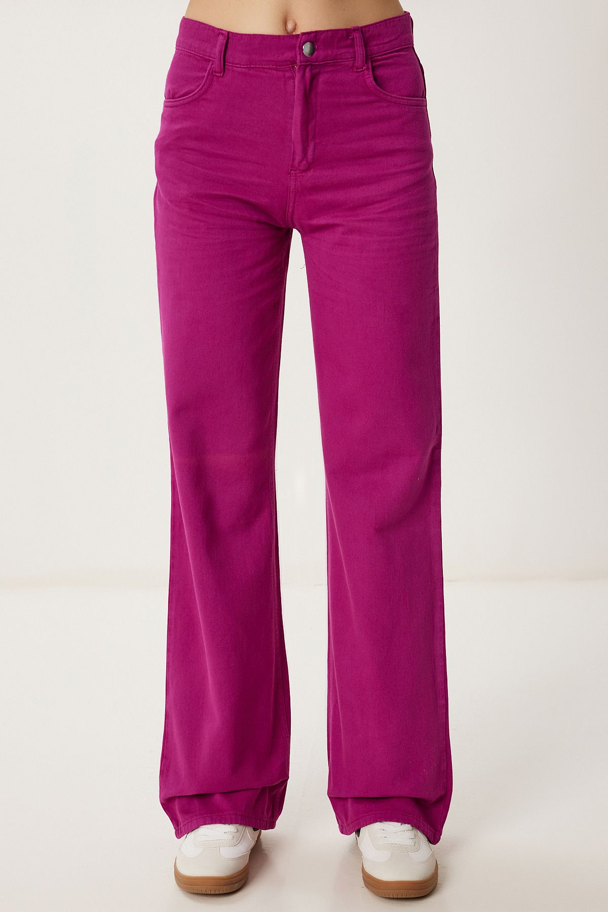 Happiness İstanbul-Lila Damen-Gabardine-Hose mit weitem Bein und Taschen WF00123 2