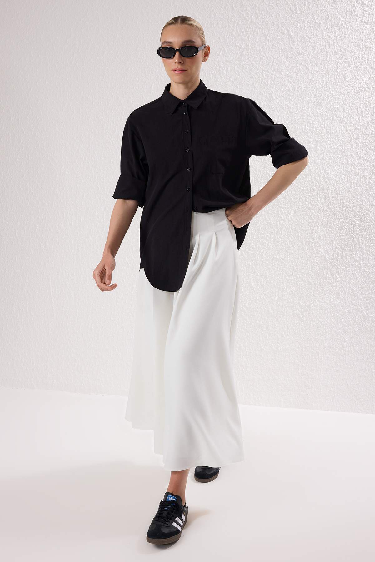 Trendyolmilla  Beyaz Astarlı Pile Detaylı Dokuma Etek TCTSS25EE00020