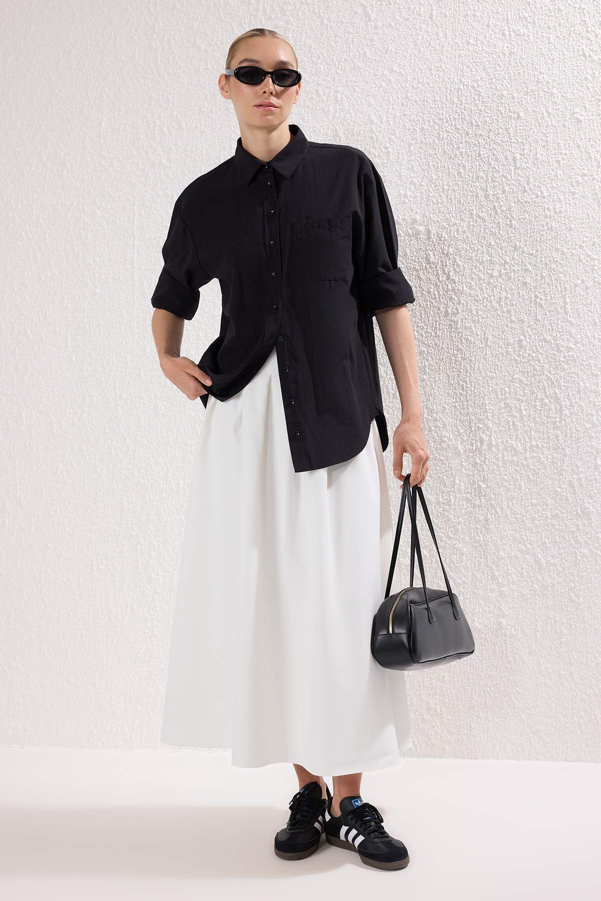 Trendyolmilla  Beyaz Astarlı Pile Detaylı Dokuma Etek TCTSS25EE00020 - Görsel 4