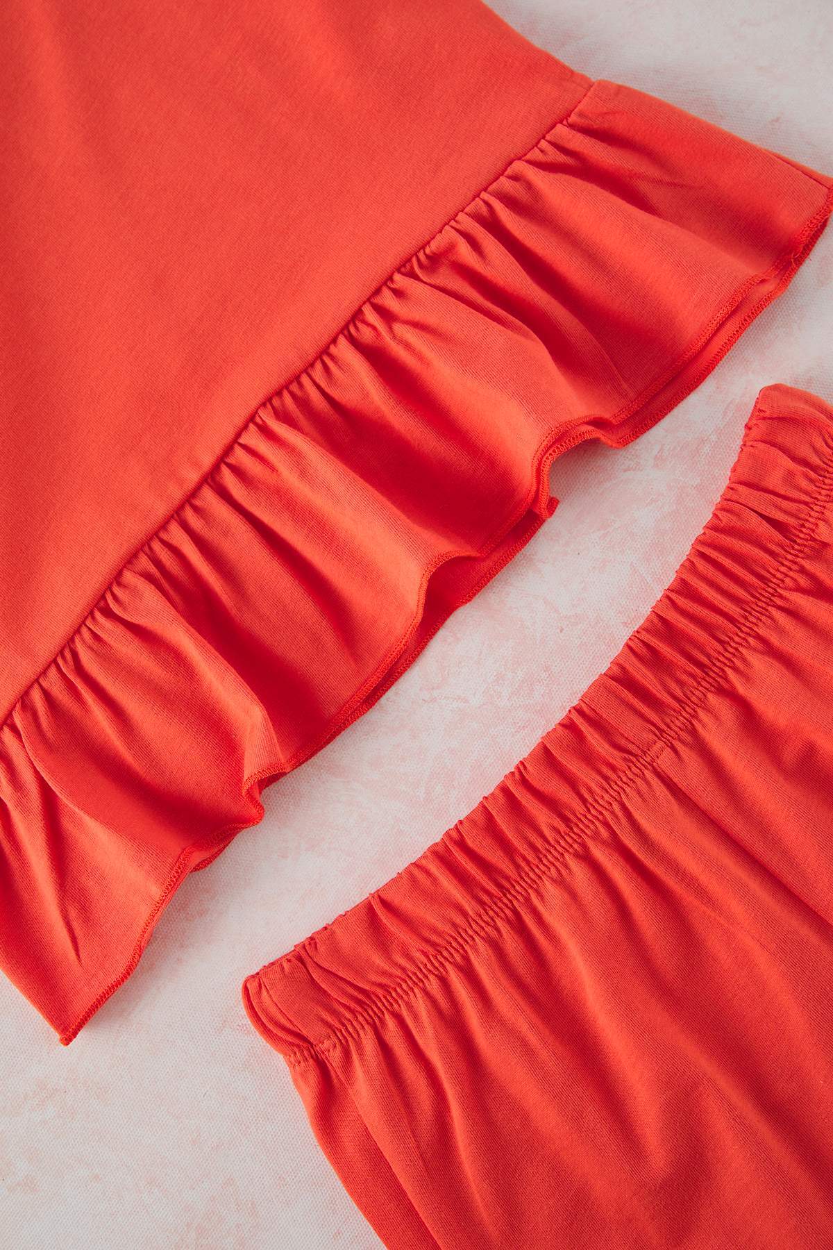 Trendyolmilla  Nar Çiçeği Kız Çocuk %100 Pamuk Basic Fırfır Detaylı Kolsuz Örme Alt-Üst Takım TKDSS25AU00162 - Görsel 2