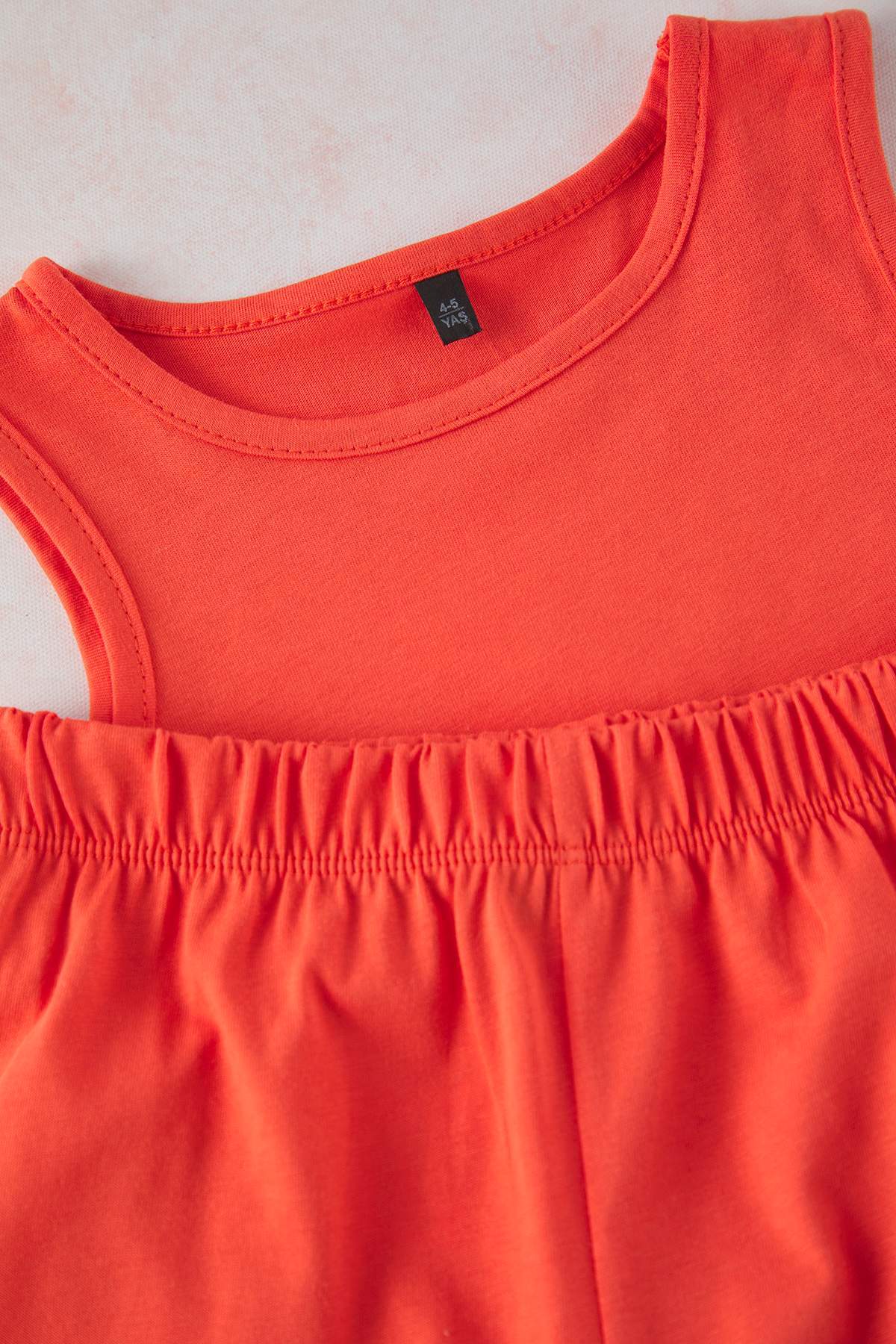 Trendyolmilla  Nar Çiçeği Kız Çocuk %100 Pamuk Basic Fırfır Detaylı Kolsuz Örme Alt-Üst Takım TKDSS25AU00162 - Görsel 3