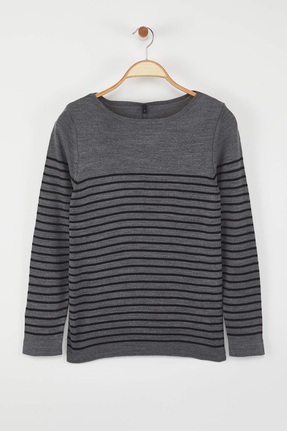 Trendyolmilla  Antrasit Basic Çizgili Triko Kazak TWOAW23KZ01846 - Görsel 5
