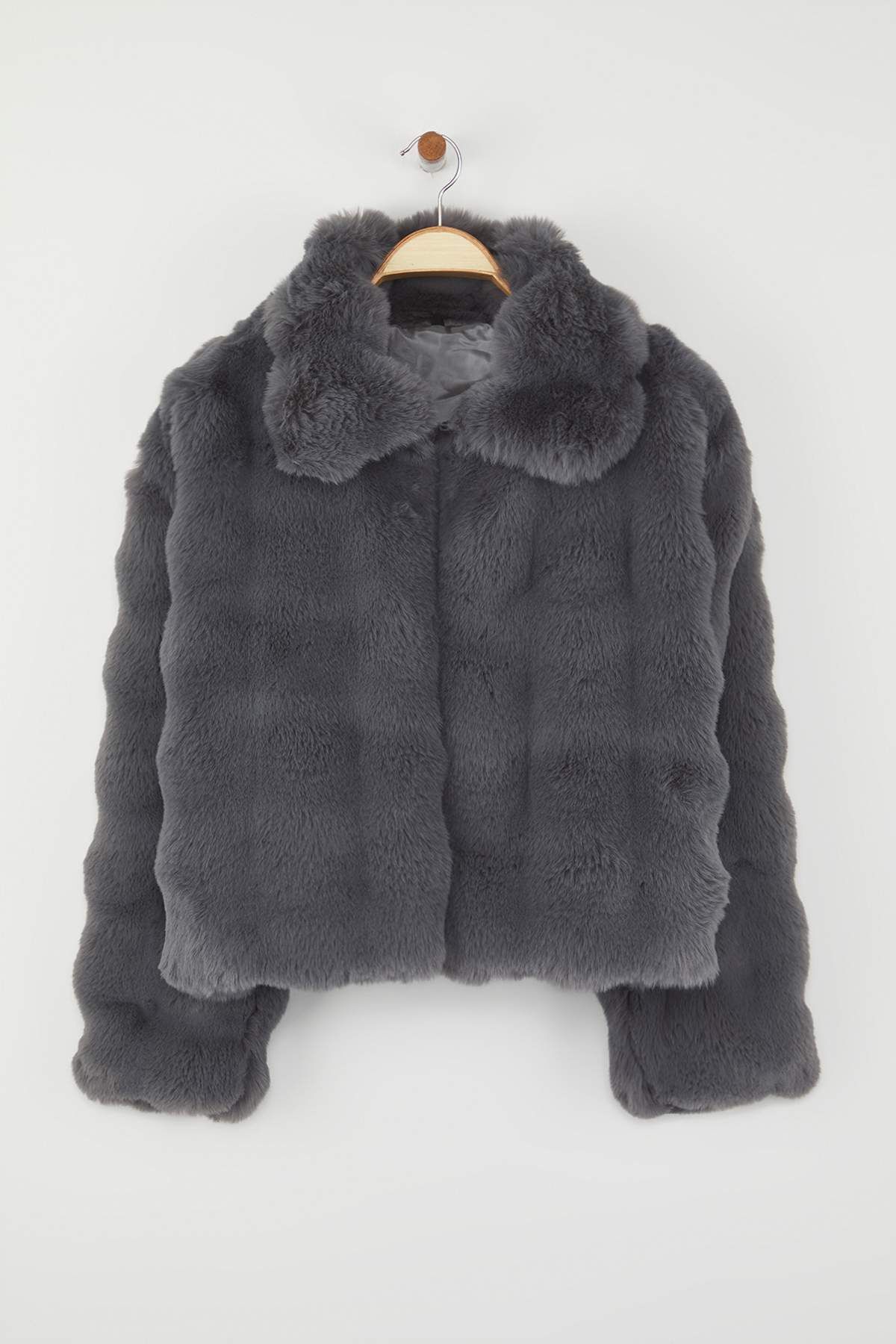Trendyol Collection-Gray Regular Fit Fur Coat Twoaw26Mo00105 5