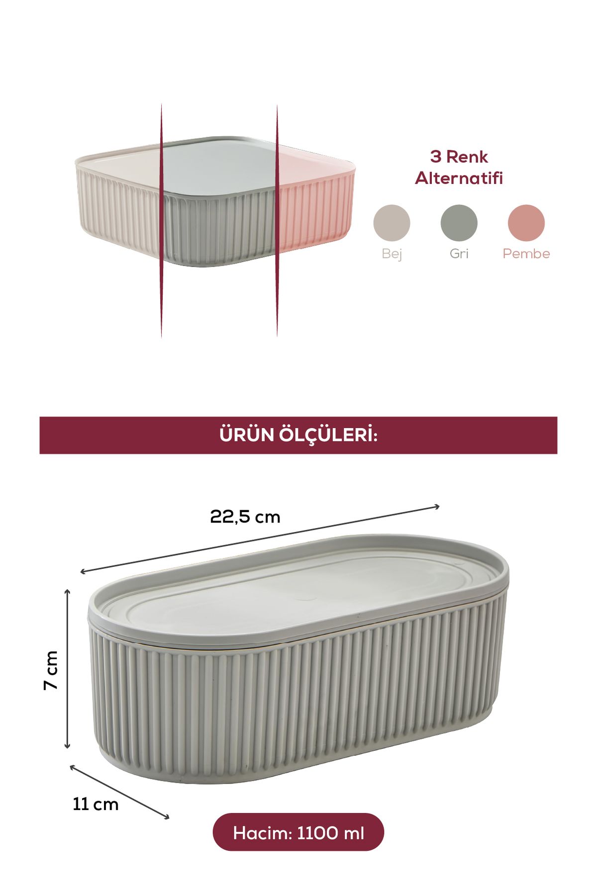Vienev-Set of 2 Gray Storage Containers - Elastic Band, Stackable, 1100 ml 5
