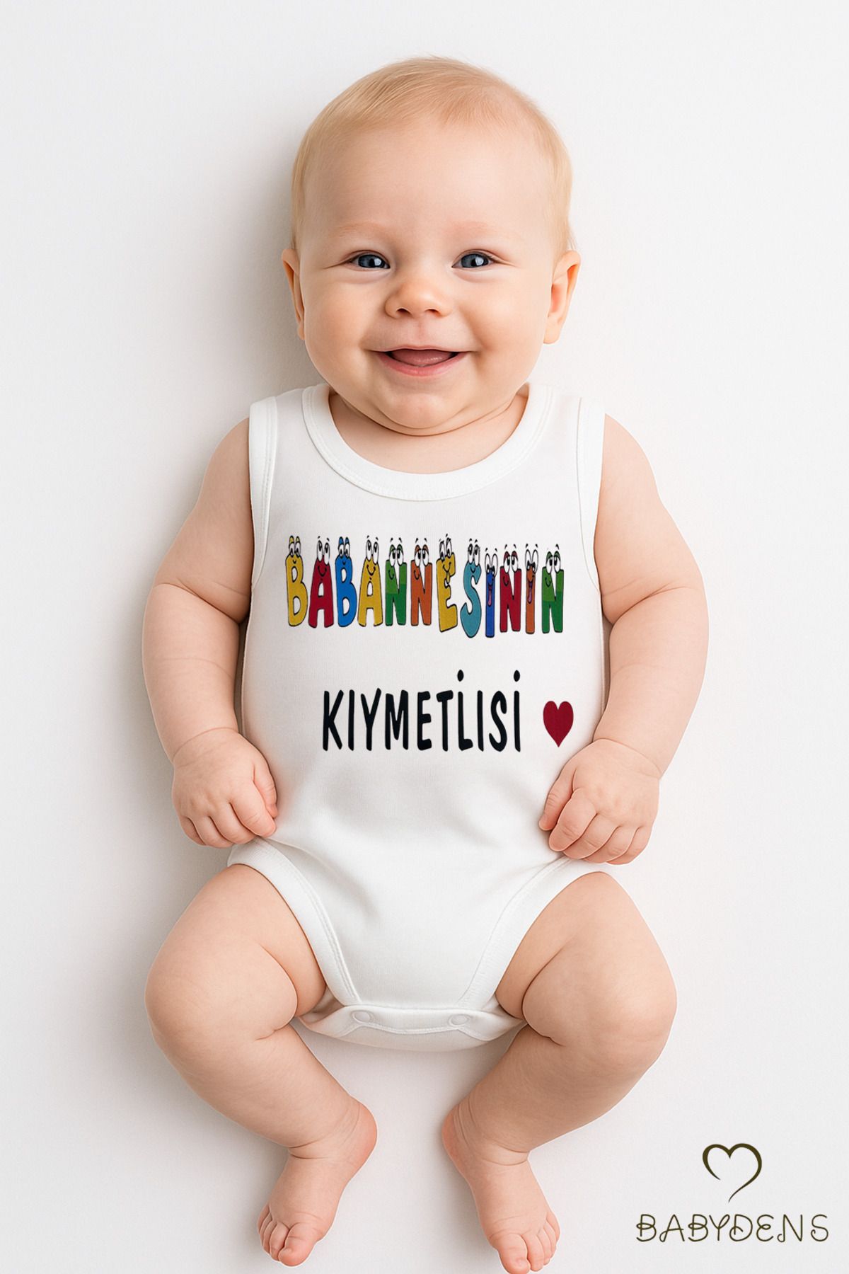 BABYDEN'S Babaannesinin Kıymetlisi Yazılı Kolsuz Bebek Body %100 Pamuk Yazlık Çıtçıtlı Zıbın Tulum