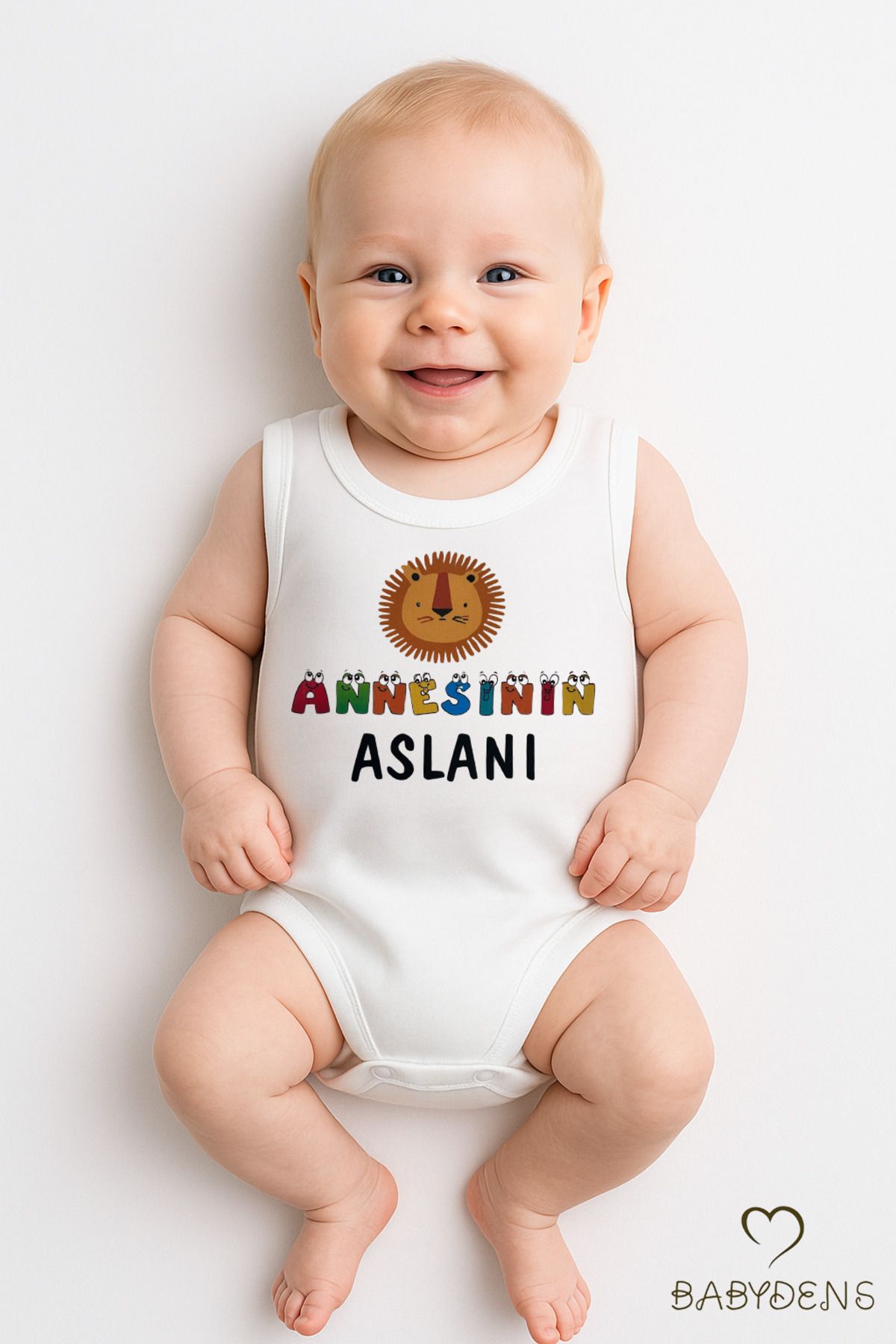 BABYDEN'S Annesinin Aslanı Yazılı Kolsuz Bebek Zıbın %100 Pamuk Çıtçıtlı Yazlık Body Sevimli Bebek Body Tulum