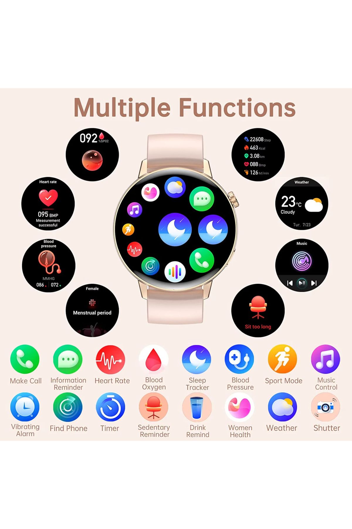 Smart Vibe-Smartwatch Wix™ Mini Apel Bluetooth, 1.19” Crystal View, Ai Asistent Vocal, Gps Route Tracking, Gold 2