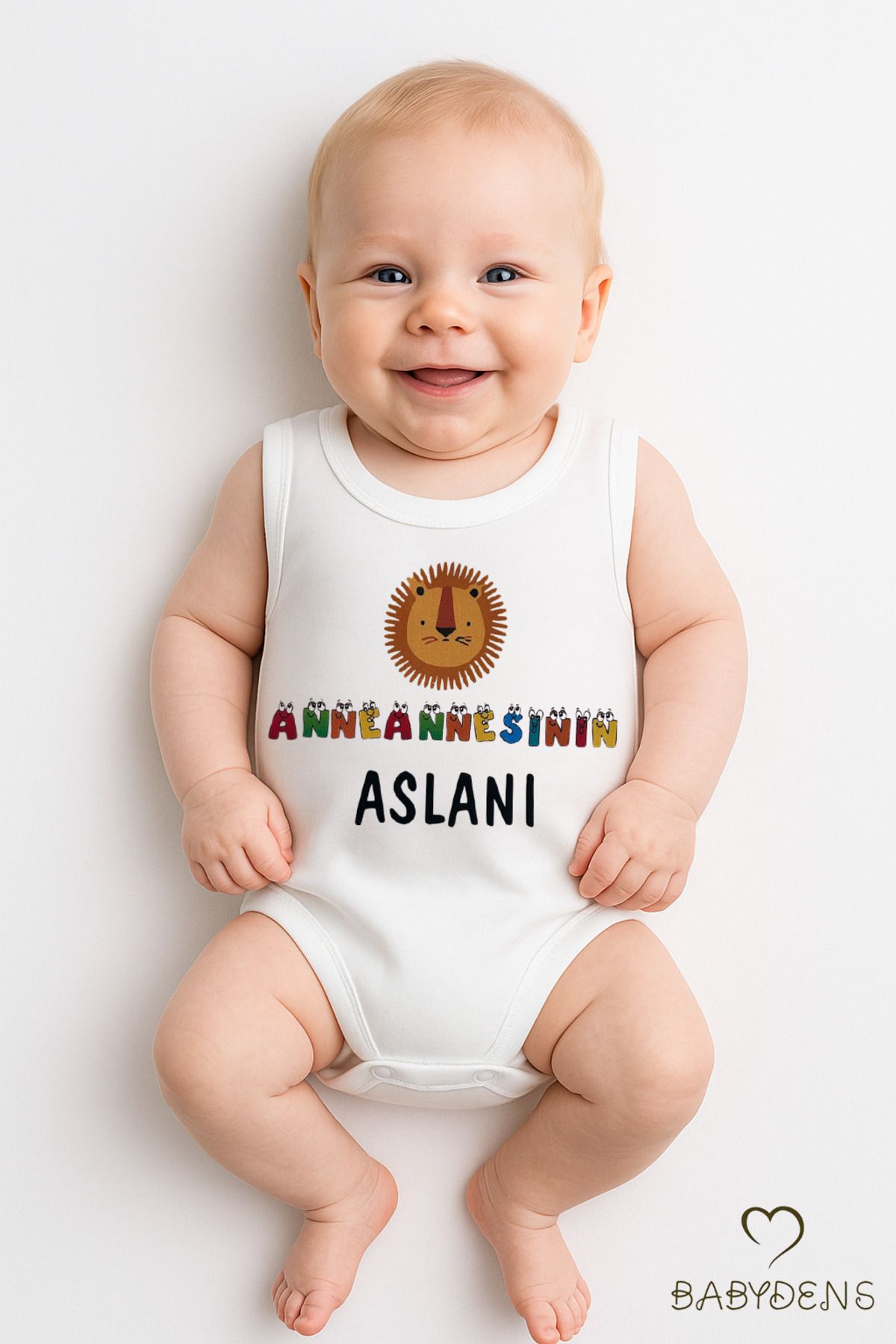 BABYDEN'S Anneannesinin Aslanı Yazılı Kolsuz Çıtçıtlı Body %100 Pamuk Yazlık Bebek Body Hediyelik Bebek Zıbını