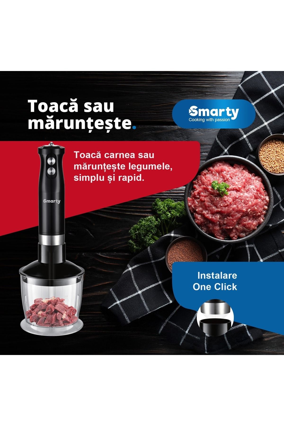 SMARTY-Blender Set 5 In 1 ® Advanced Pro 1000w, Vertical Mixer, Turbo Function, 600ml, Black 6
