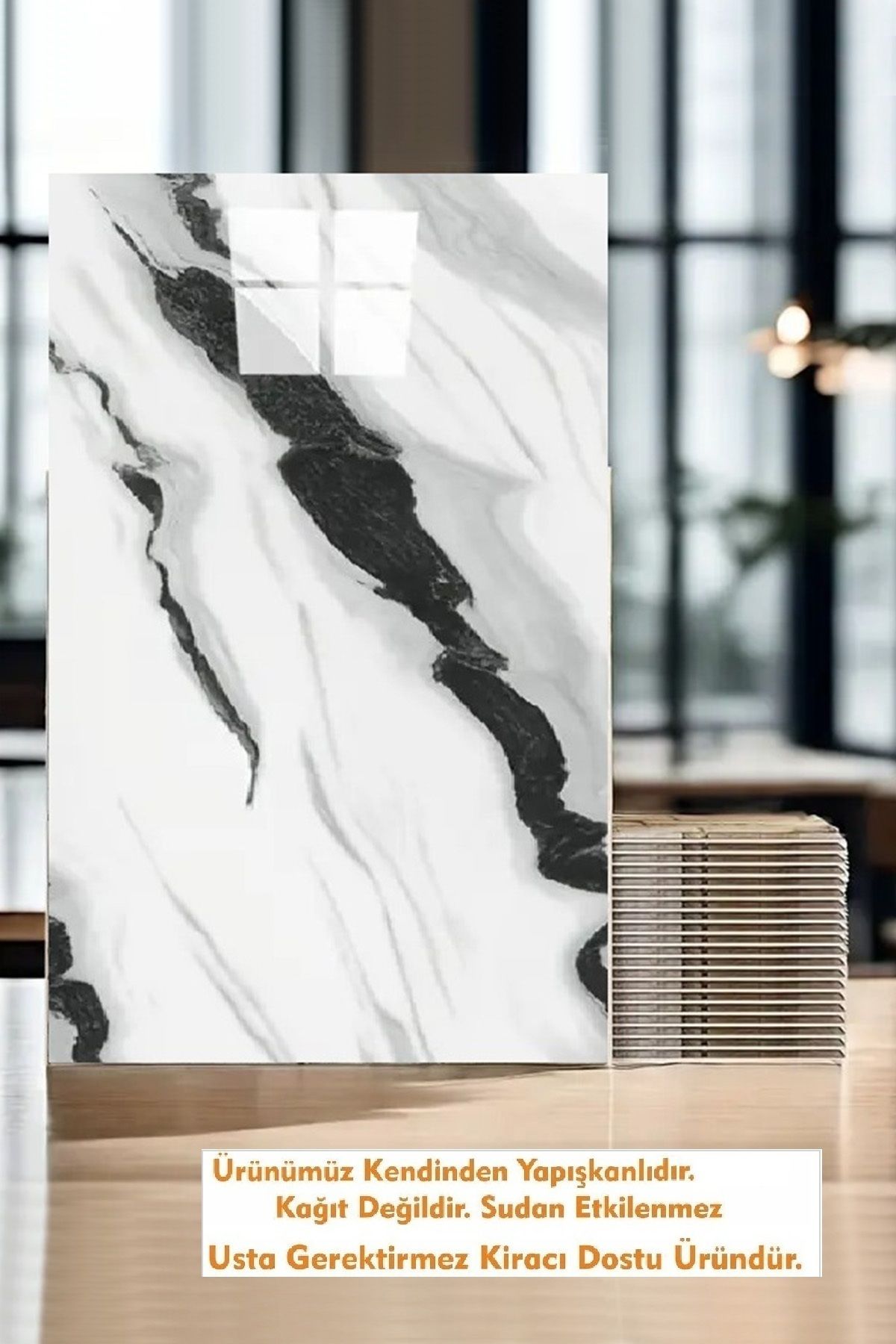 Bien Home 30x60 Cm İnci Beyazı Damar Mermer Desenli Kendinden Yapışkanlı Mutfak Banyo Kaplama Pvc Panel-R19