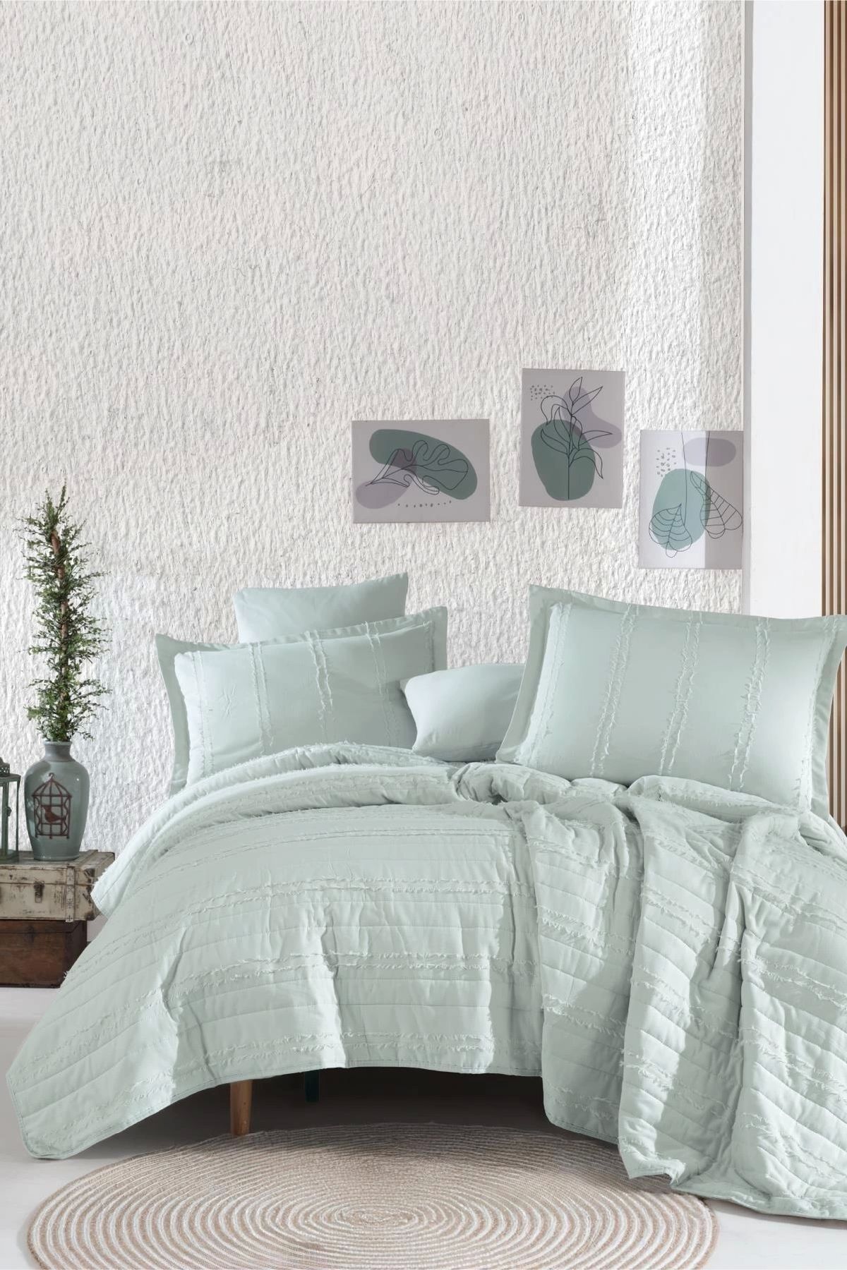 Clasy-Ranforce 100% Cotton Single Bedspread Set Avola V2 Sage Color 1