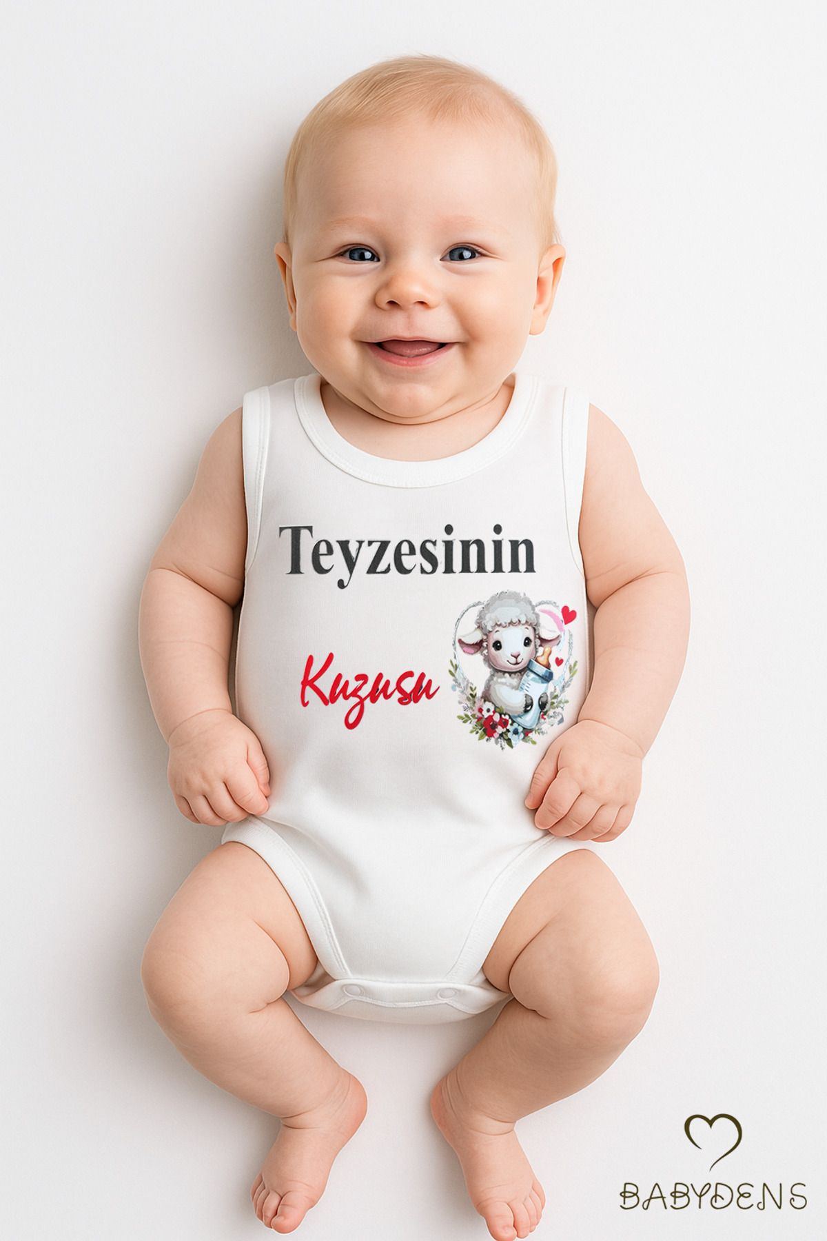 BABYDEN'S Teyzesinin Kuzusu Yazılı Kolsuz Bebek Body – %100 Pamuk, Çıtçıtlı Yazlık Zıbın, Sevimli Kuzu Baskılı