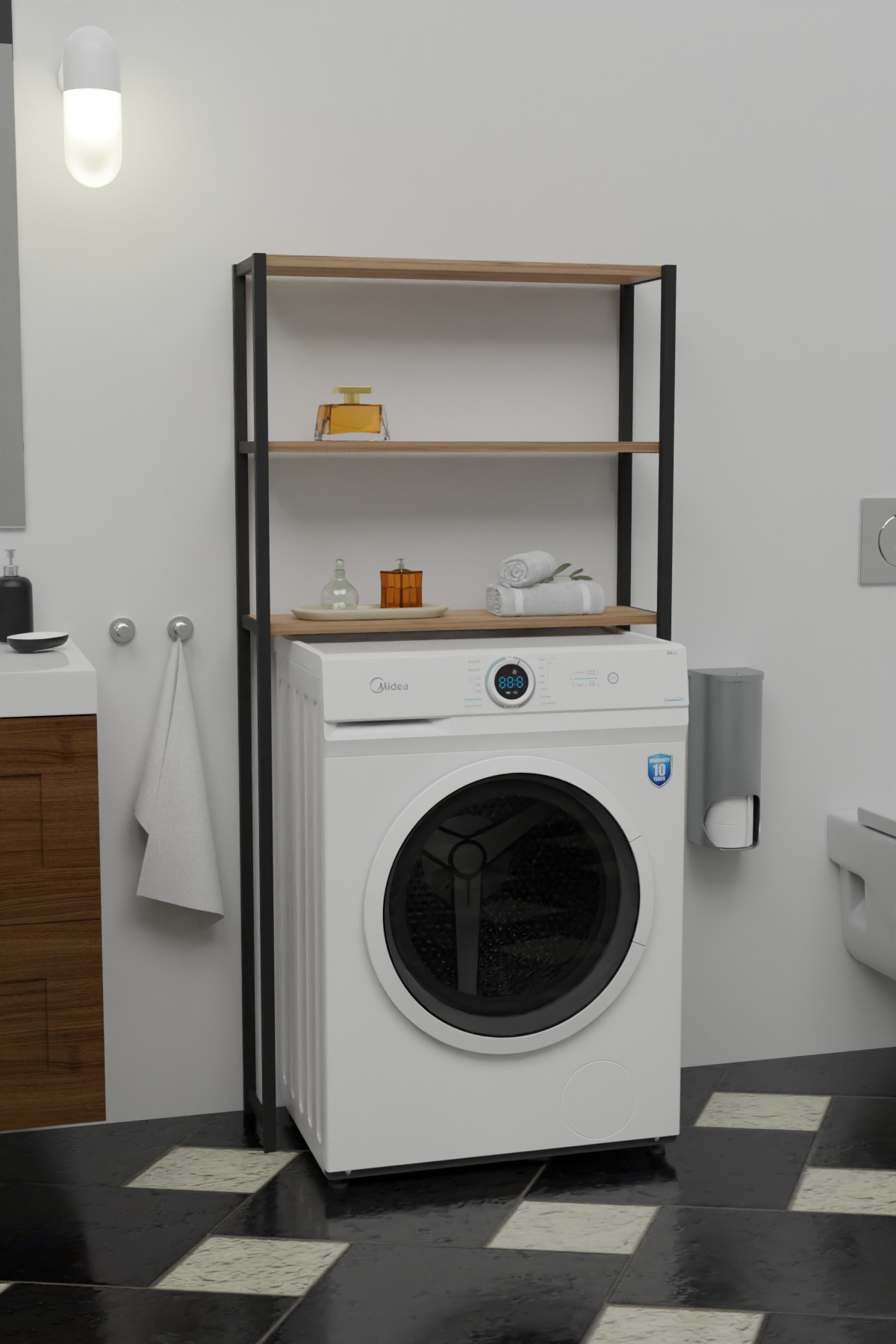 Yelken Çamaşır Makinasi Üstü Düzenleyici Raf Banyo Dolabı Rafı Makina Üstü Dolap Raf Atlantik Çam