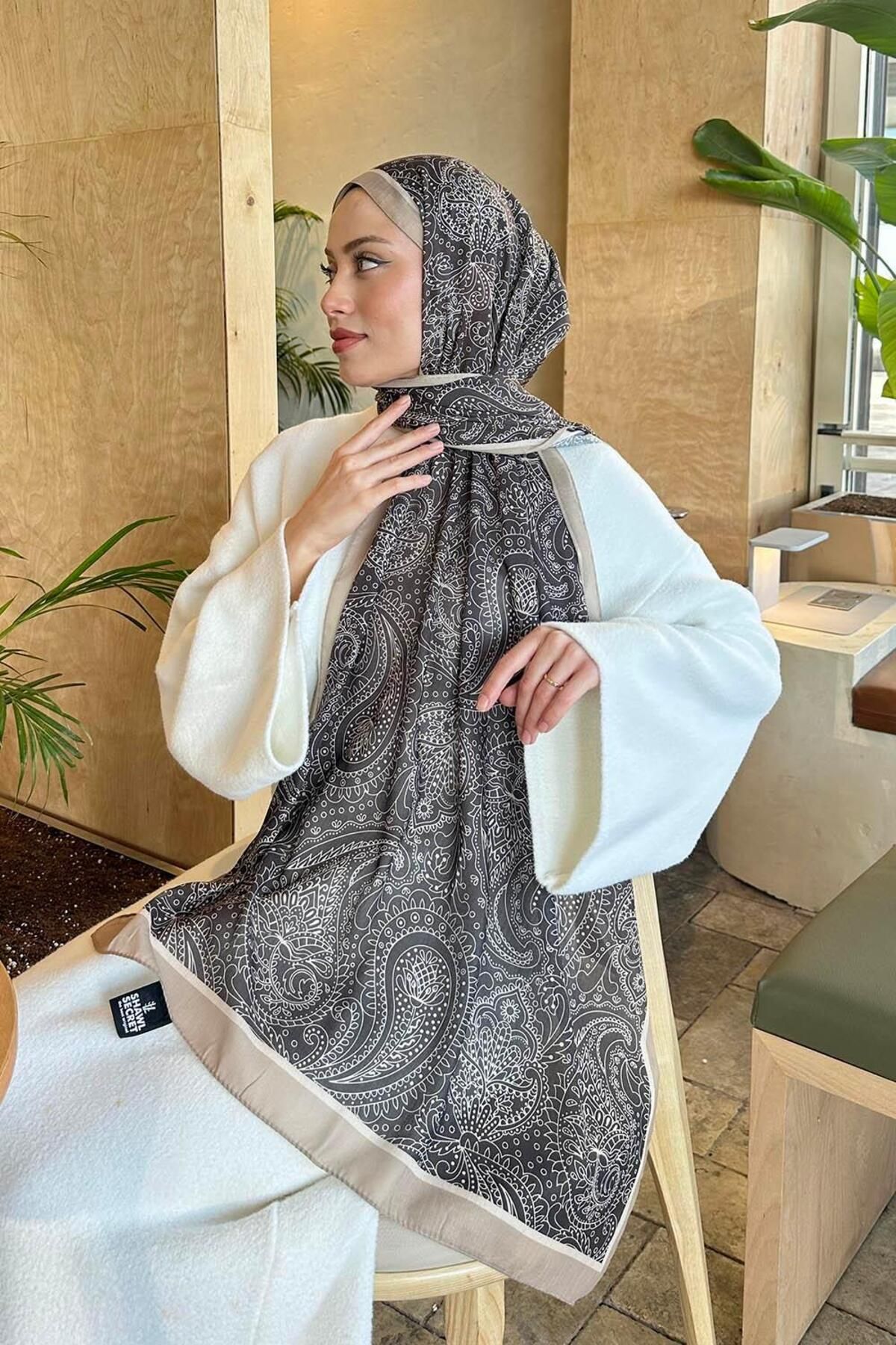 lamelif.com-Retro Pattern Cotton Shawl Bitter Brown Beige 3