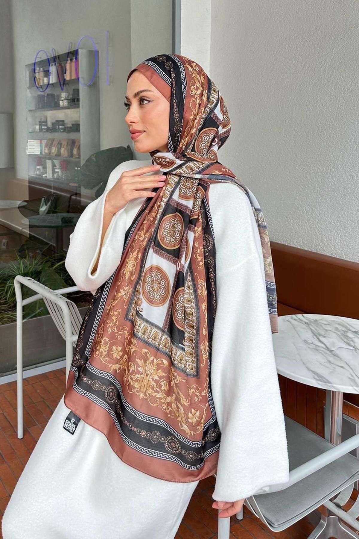 lamelif.com-Versa Pattern Cotton Shawl Milk Coffee 4