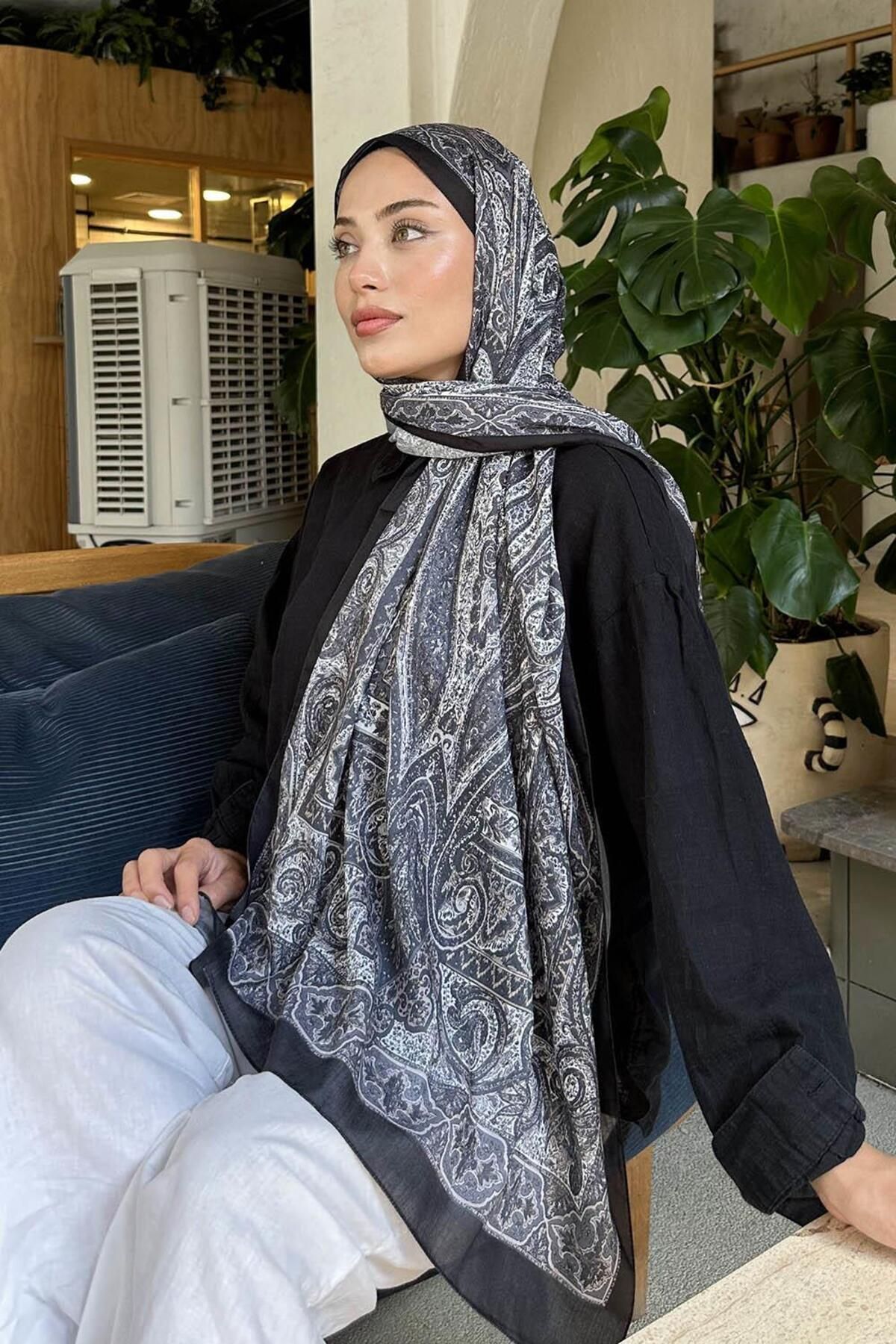 lamelif.com-شال قطني منقوش باللون الأسود 4