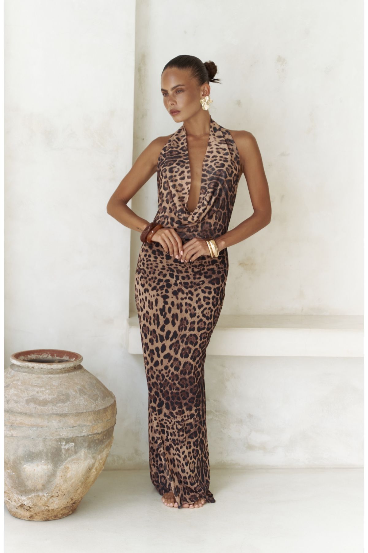 BOHEMAİ-Μακρύ φόρεμα Galagher Degaje Leopard Pattern 4