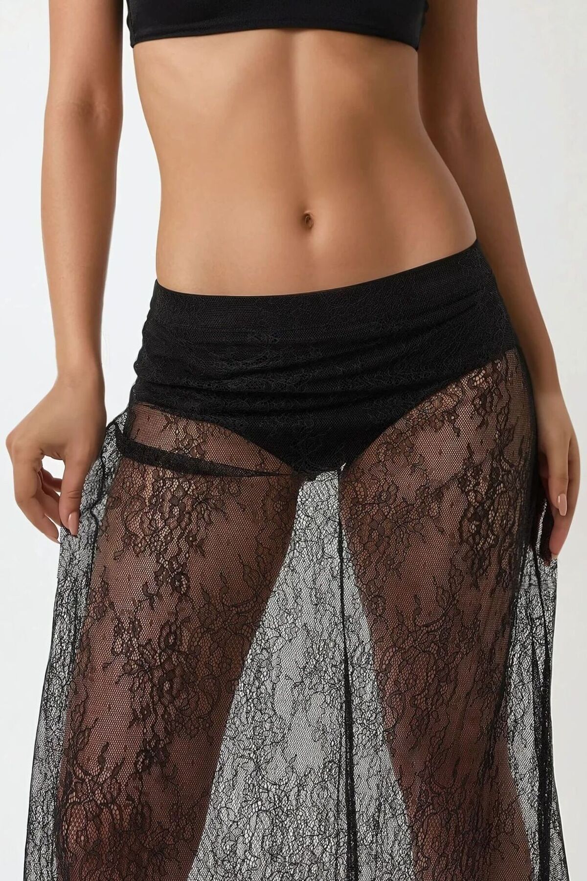 Hiccup-Fusta maxi din dantela cu talie inalta 5