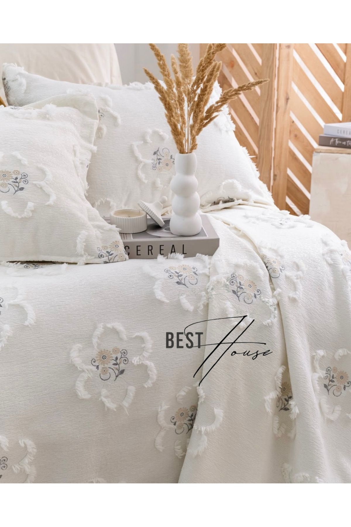 best house decor Tek kişilik nakışlı yatak örtüsü + 1 adet yastık kılıfı