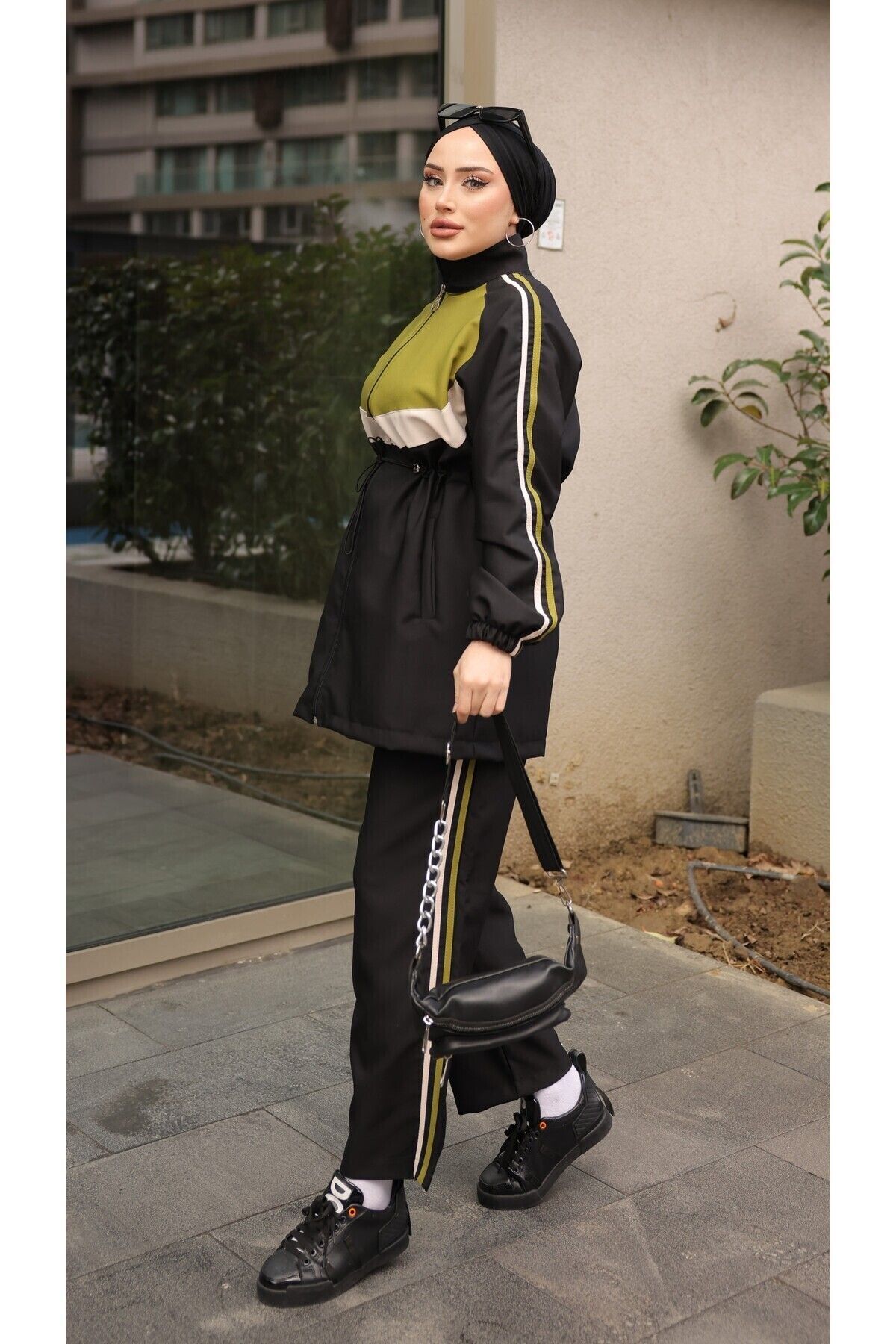 Wovi-Σετ αθλητικής φόρμας Hijab Διπλό Σετ με φερμουάρ - Σετ κάτω και επάνω 4