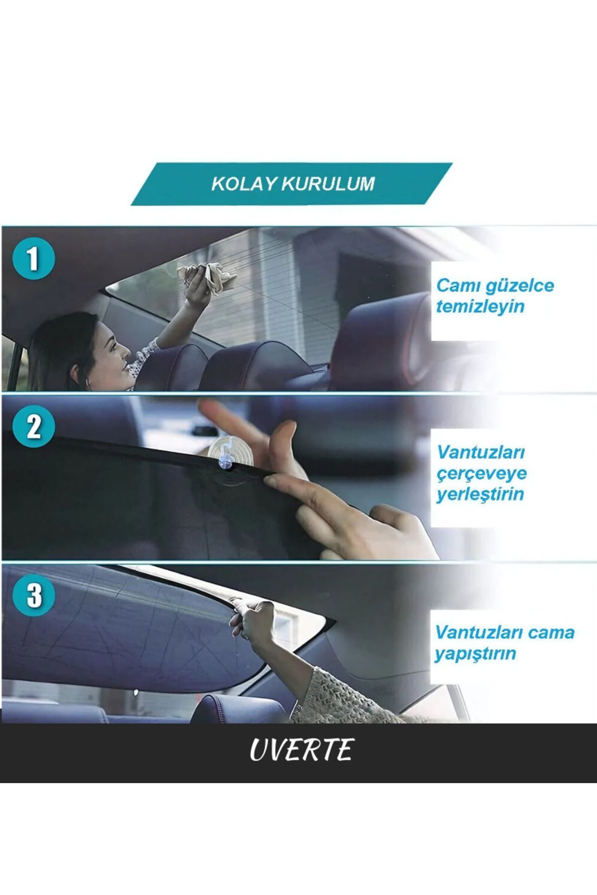 UVERTE-Auto Rear and Side Window Suction Cup Sunshade Set Car Rear and Side Window Curtain Set of 3 5