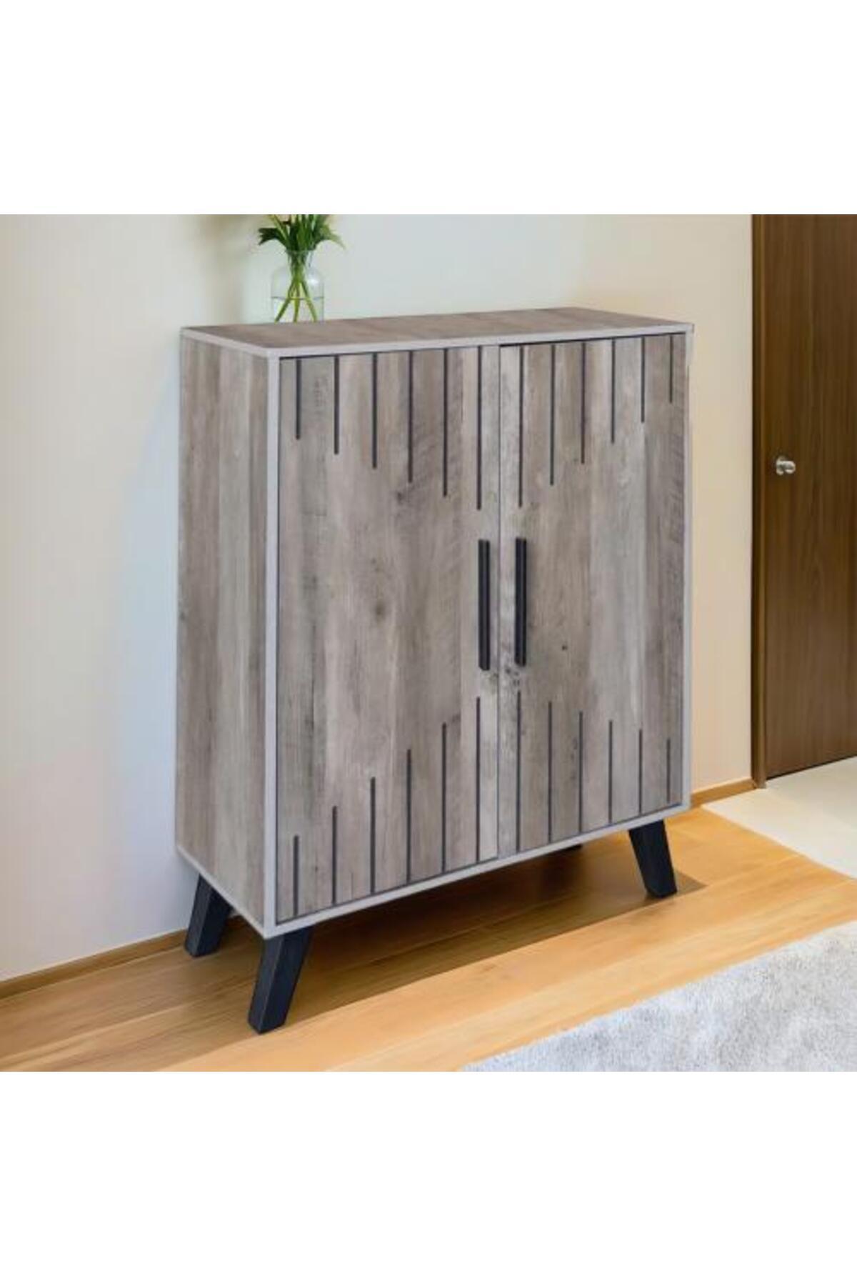 Generic-Modern Shoe Cabinet 4-Tier - Malaysian Wood in Gray and Brown 1